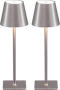 KDG 2 Pack Cordless Table Lamp,Portable LED Desk Lamp, 4000mAh Battery Operated, 3 Color Stepless Dimming Up, for Restaurant/Bedroom/Bars/Outdoor Party/Camping/Coffee Shop Night Light(Brushed Nickel)
