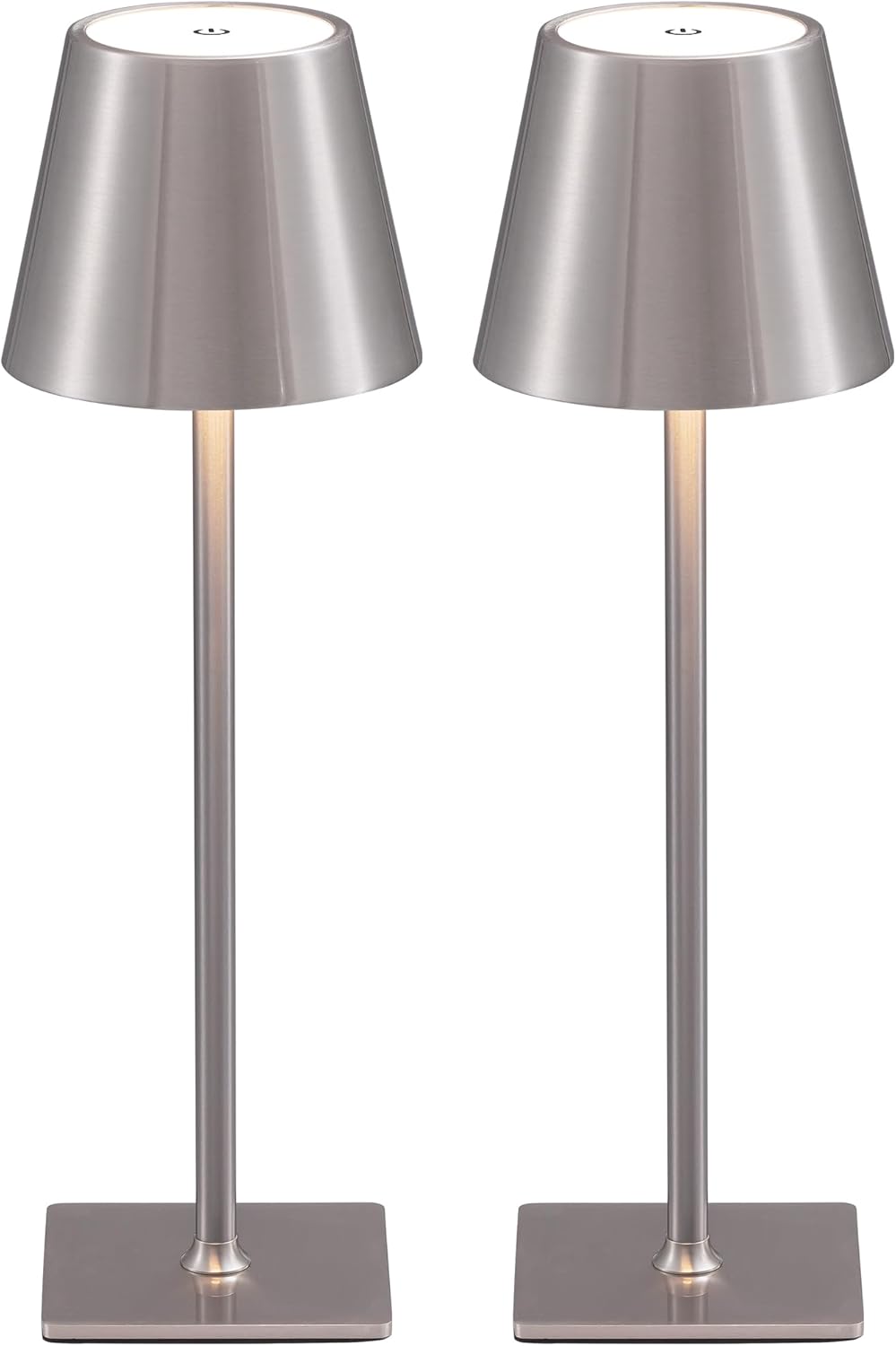 KDG 2 Pack Cordless Table Lamp,Portable LED Desk Lamp, 4000mAh Battery Operated, 3 Color Stepless Dimming Up, for Restaurant/Bedroom/Bars/Outdoor Party/Camping/Coffee Shop Night Light(Brushed Nickel)