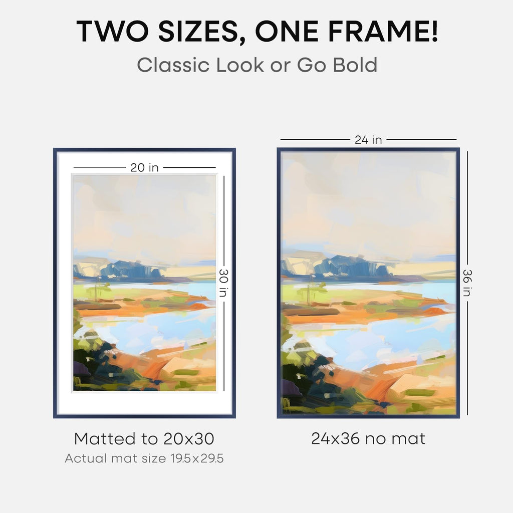 Homeforia 24x36 Navy Blue Picture Frame, High End Metal 24x36 Large Poster Frames with Mat 20x30 inch Photo, 24 x 36 Thin Frame Matted to 20 x 30 Print, 36x24 Frame, Tempered Glass, Wall Kit, Set of 1
