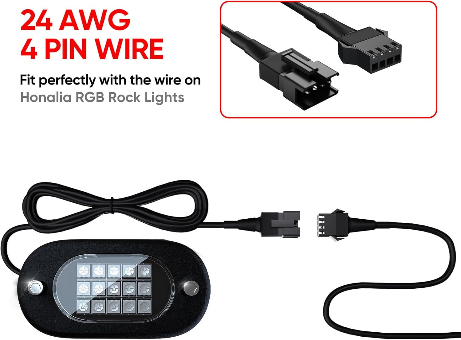 LED Rock Light Extension Wire 4 PCS,47 Inch 4 Pin LED Extension Cable,Neon Accent Kits RGB LED Light Extension Cable for Trucks ATV UTV