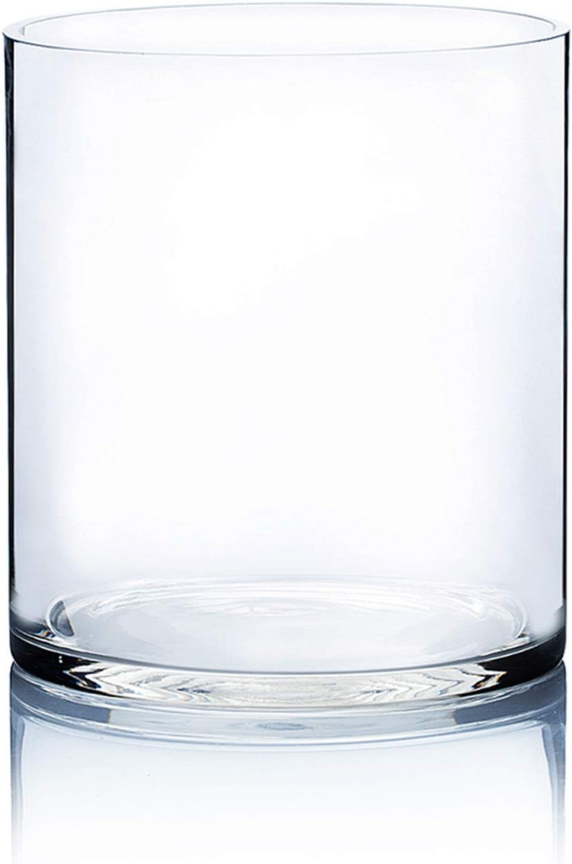 WGV Cylinder Vase, Width 9", Height 10", Clear Wide Large Diameter Flower Glassware, Floral Container, Planter Terrarium for Wedding Party Event, Home Accent Decor, 1 Piece