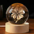 3D Four-Leaf Clover Crystal Ball 60mm Good Luck Gifts Ideas with Multicolor Lighting Base