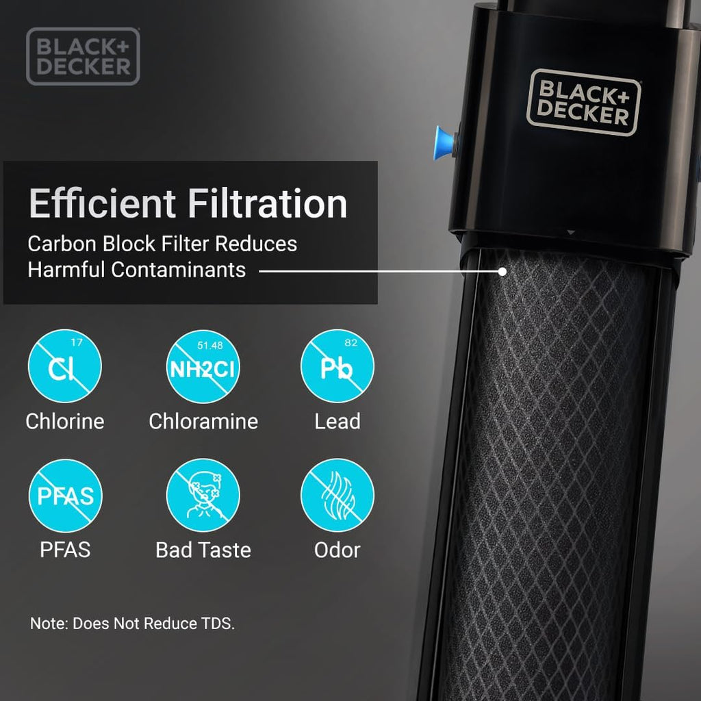 BLACK+DECKER Undersink Water Filter 10’’ | Reduces CHLORAMINE,Chlorine, Lead, PFAS, Bad Taste, Odor | Under Counter Water Filter Direct Connect to Kitchen Faucet | NSF/ANSI 42 Certified | 1 year