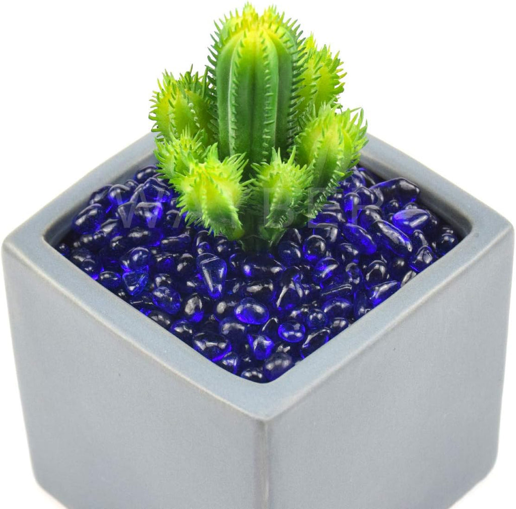 WAYBER Glass Stones, 1Lb/460g Irregular Sea Glass Pebbles Non-Toxic Artificial Gemstones for Gem Display/Vase Filler/Terrarium Flowerpot Aquarium Turtle Tank Decoration, Dark Blue