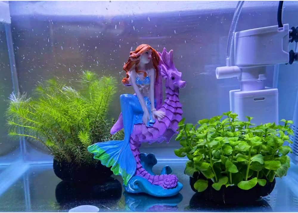 Aquarium Ornament - Seahorse Mermaid Decorations,Fish Tank Supplies Accessories,Mermaid Gifts for Girls, Mediterranean Princess Statue Home Decoration