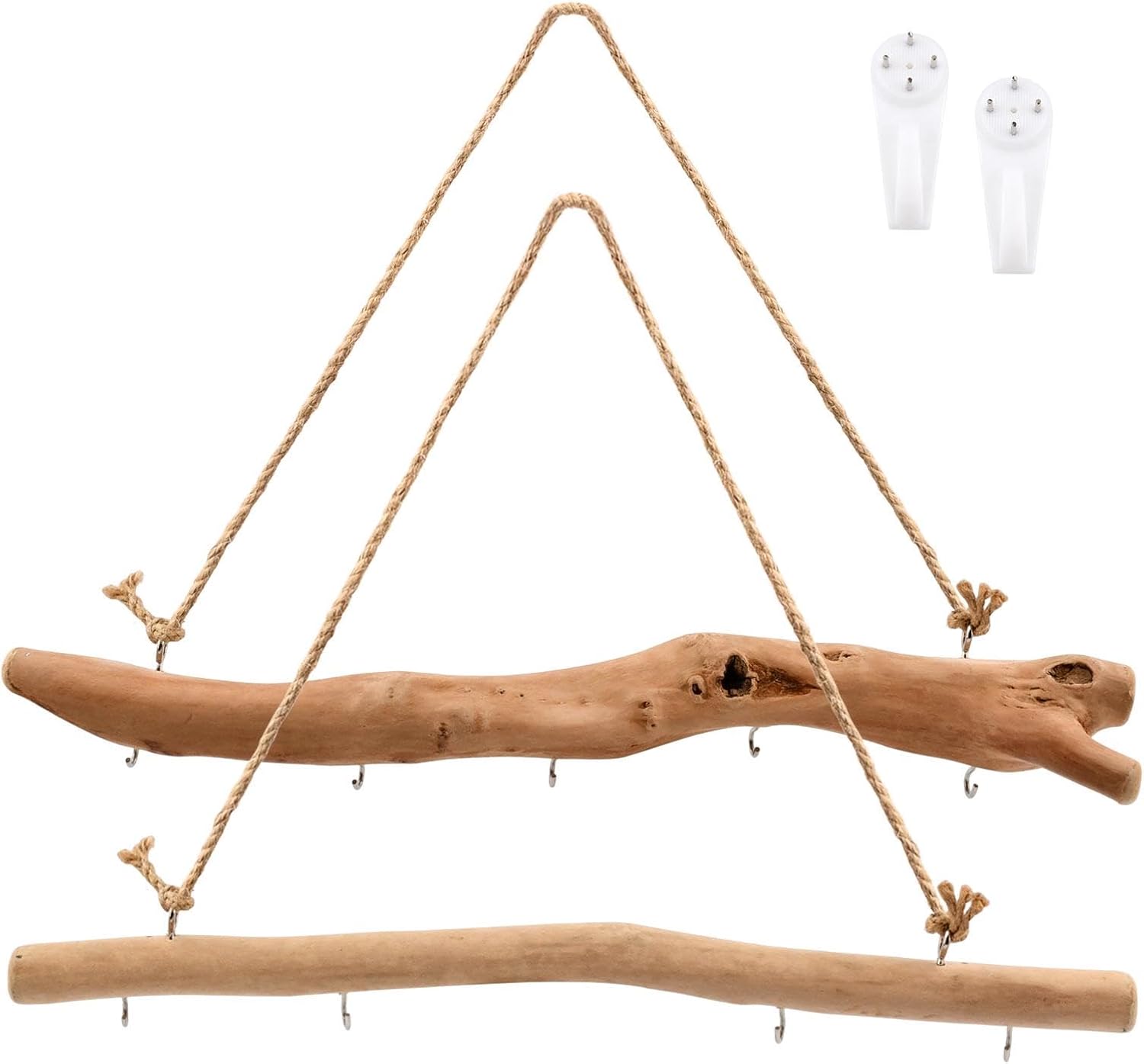 2Pcs 15.74 Inch Driftwood Decorative Branches with 5 Hooks, Rustic Wall Hanging Decor for Hanging Jewelry, Keys, Hats(COLOR:2Pcs)