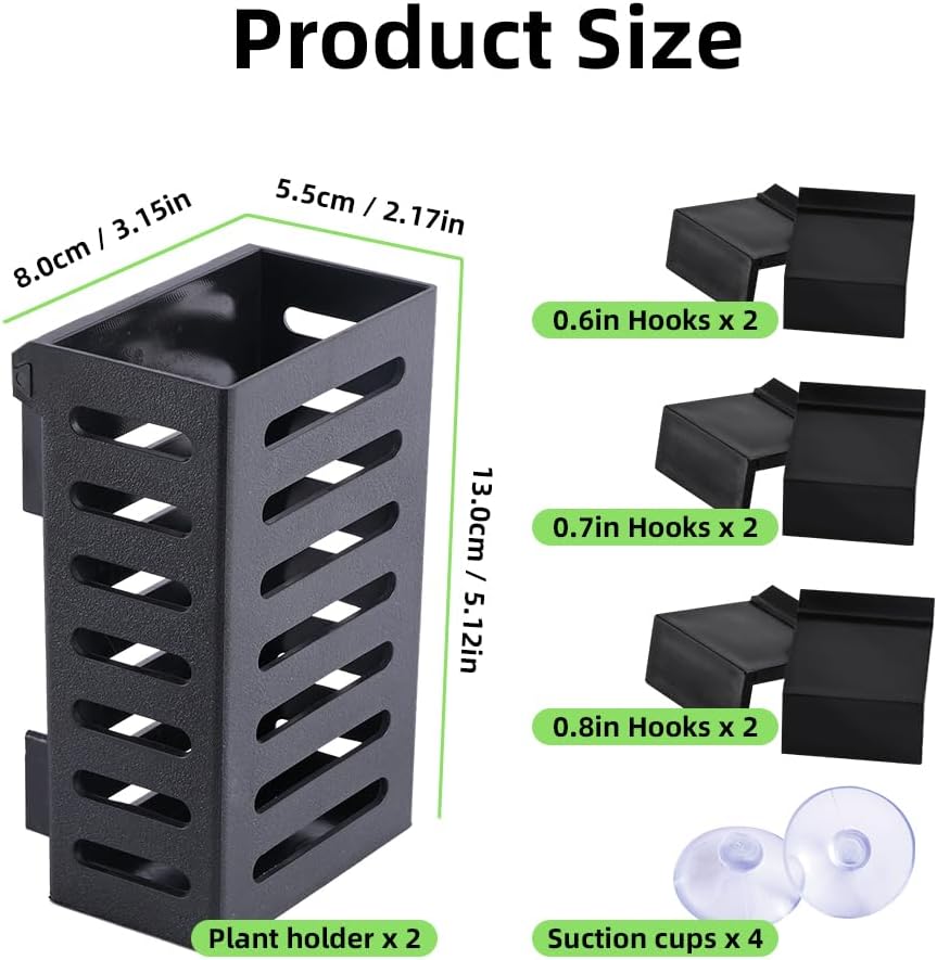 Upgraded Hanging Aquarium Plant Holder,2 Pcs Plastic Aquatic Plant Holders with Hooks and Suction Cups for Fish Tank Plant Decoration