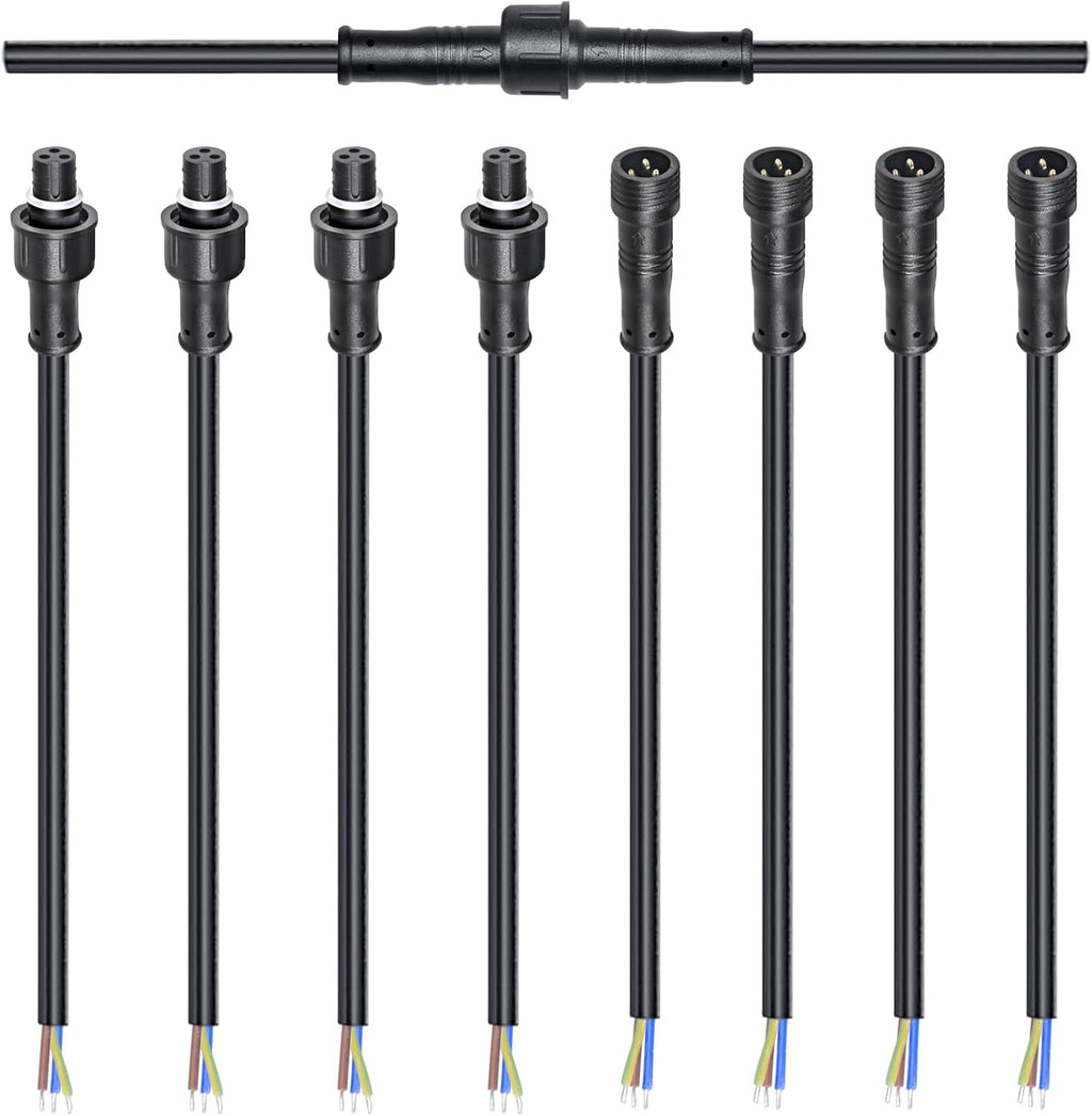 MAD OWL 3-Pin Waterproof LED Wire Connector Kit, 22 AWG 11inch/28cm Male Female Connectors with Tin Plated Joint for Various Waterproof Wires DIY (4 Set Black)