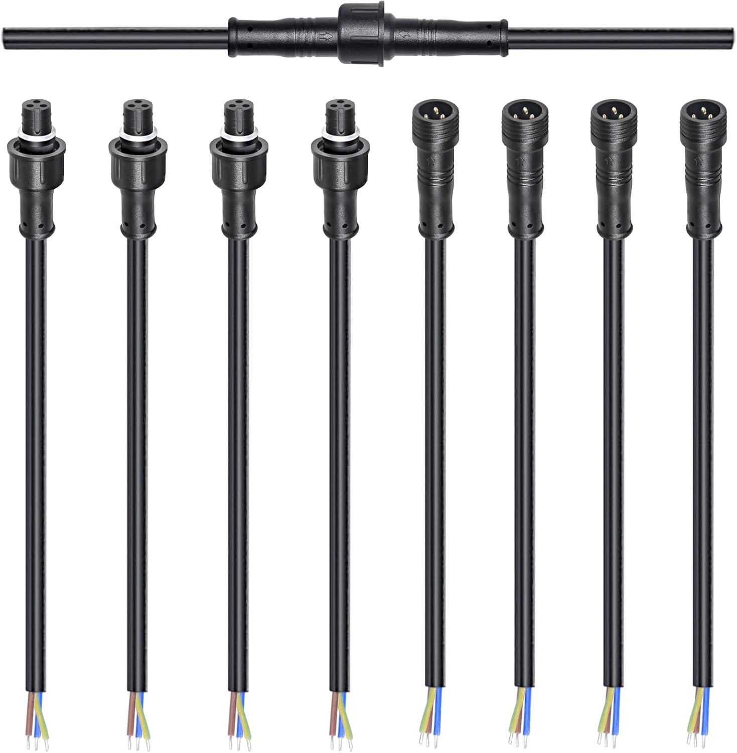 MAD OWL 3-Pin Waterproof LED Wire Connector Kit, 22 AWG 11inch/28cm Male Female Connectors with Tin Plated Joint for Various Waterproof Wires DIY (4 Set Black)