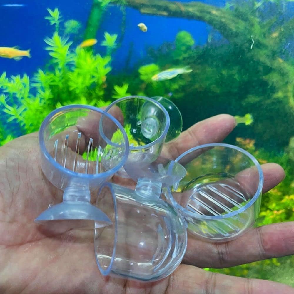 2Pcs Aquarium Plant Pot, Glass Fish Tank Planter with Suction Cups, Plants Holder Decoration Cup