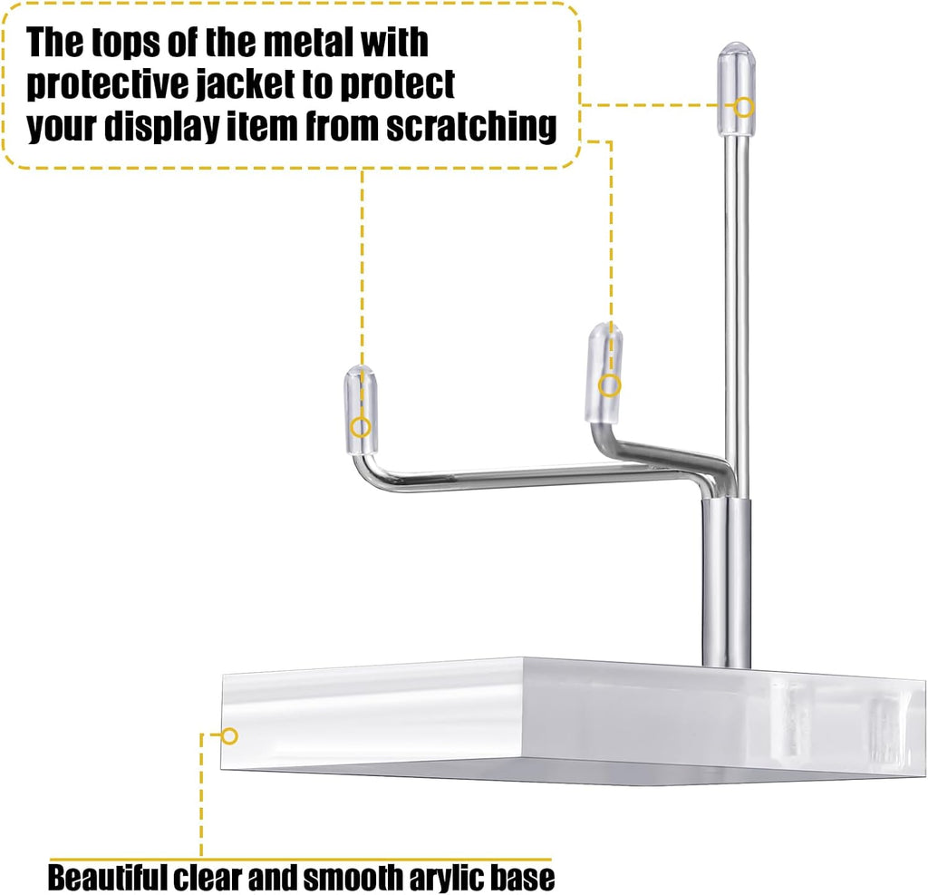Kigley 8 Pcs Adjustable Metal Arm Display Stand Crystal Holder Easel Display with Acrylic Base Easel Rock Mineral Stand for Geodes Mineral Agate Collection(Silver,2.4 x 2.4 x 3.5 Inch)