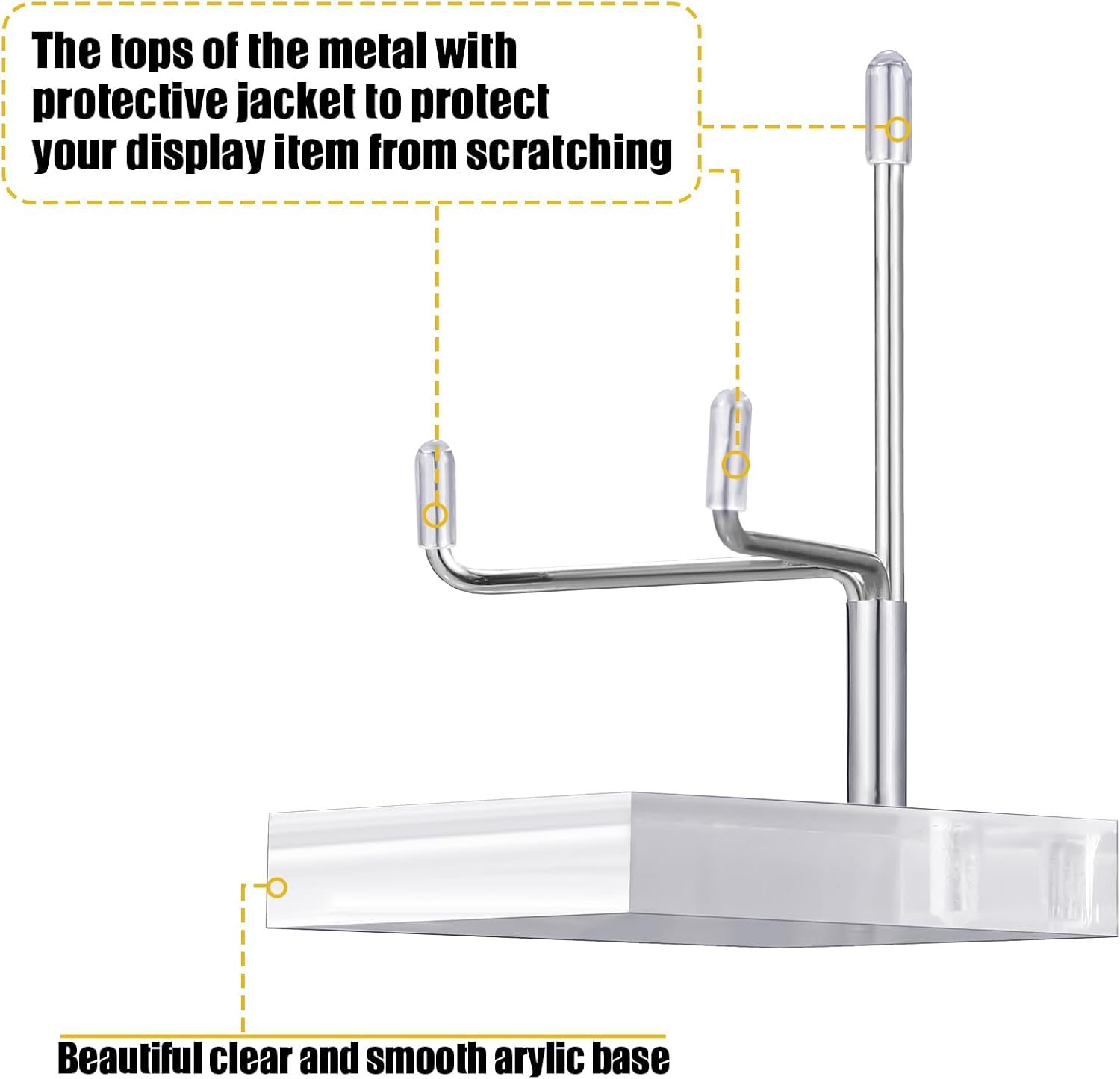 Kigley 8 Pcs Adjustable Metal Arm Display Stand Crystal Holder Easel Display with Acrylic Base Easel Rock Mineral Stand for Geodes Mineral Agate Collection(Silver,3.15 x 3.15 x 4.92 Inches)
