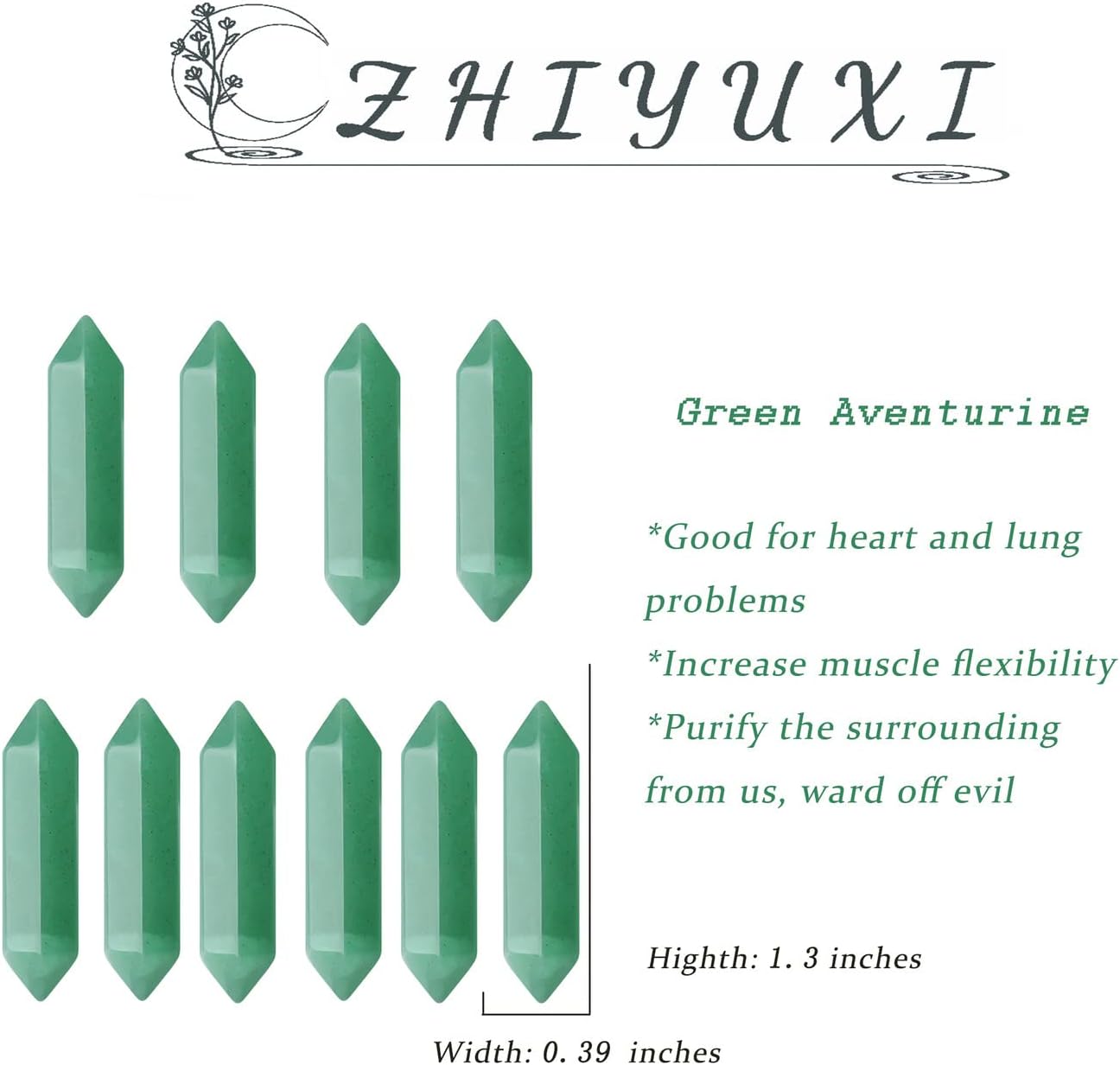 ZHIYUXI Green Aventurine Crystal Healing Crystals Aventurine Crystals Green Crystal Stones and Crystals Gemstone Polished Energy Reiki Healing Stone Crystal Wand Decor Gifts 10 Pcs