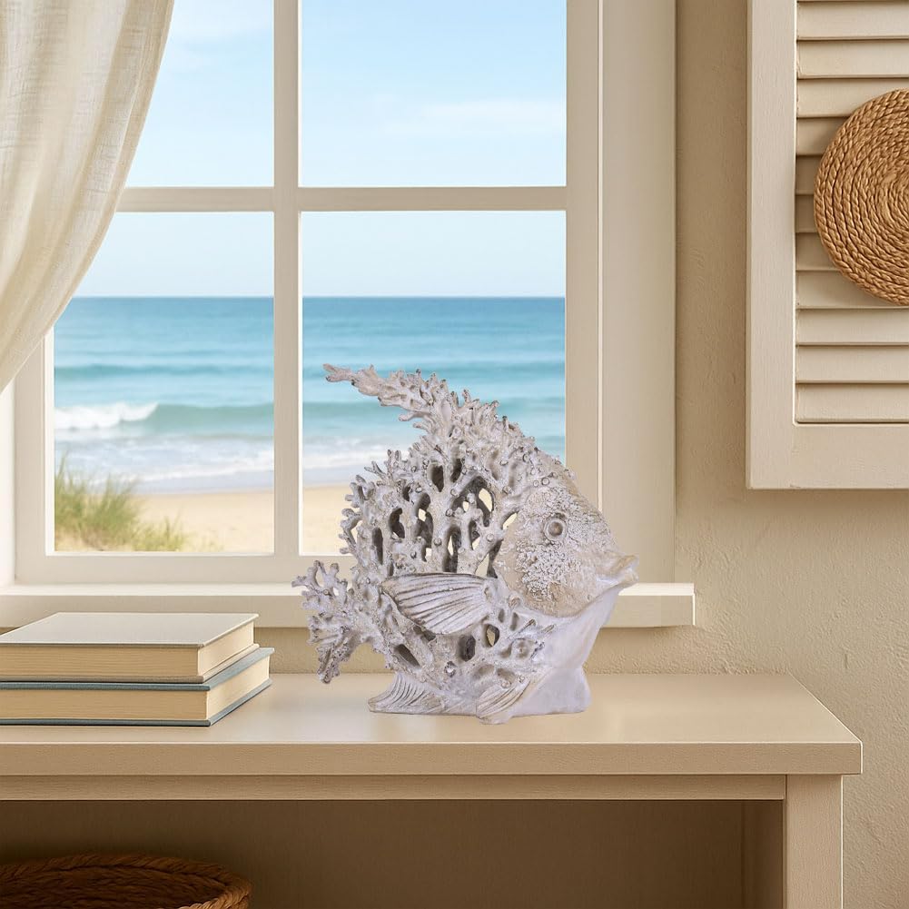 Beach Coastal Decor Coral Reef Angelfish Figurines, Modern Nautical Decor Ocean Centerpieces for Living Room, Bathroom, Office, Coffee Table, Beach House, Seaside, Entrance, Shelf Decorative