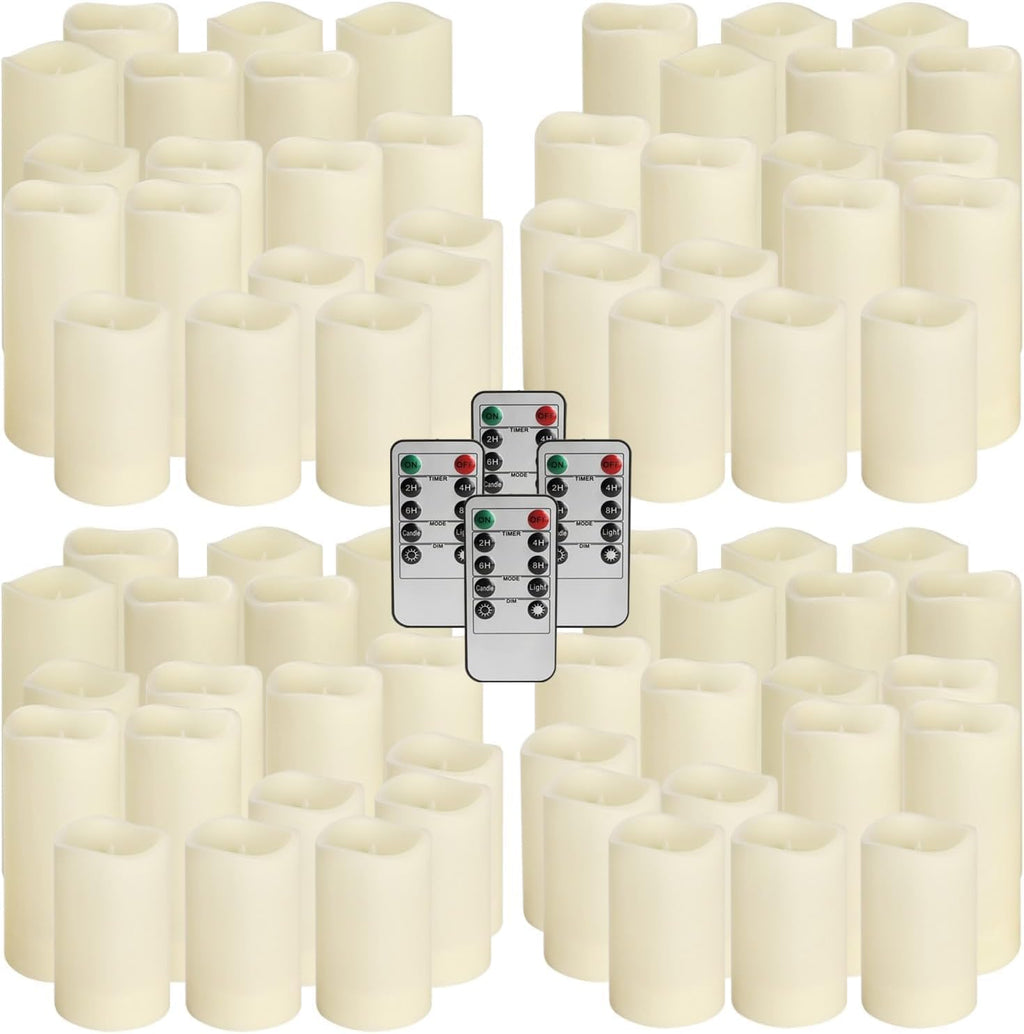 Set of 72 Waterproof Outdoor Flameless Candles, LED Candles with 4 Remote and Timer,(H 4" 5" 6" x D 2.2"),for Halloween Wedding Festiv