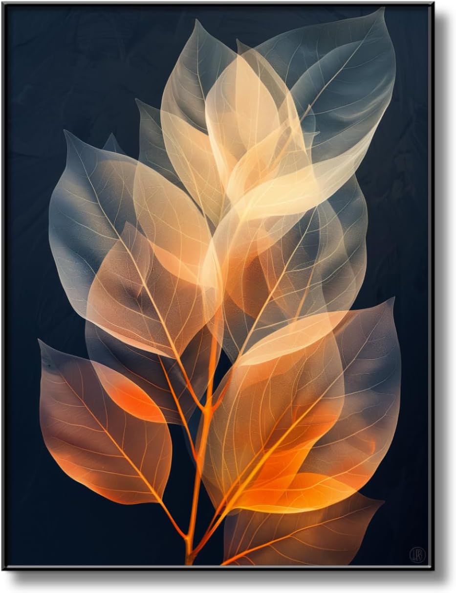 Botanical Leaf Canvas Wall Art, Modern Nature-Inspired Decor for Living Room, Bedroom, Office Ready to Hang (Serene Hues, 35"Wx47"H/90x120cm, Gold Frame)