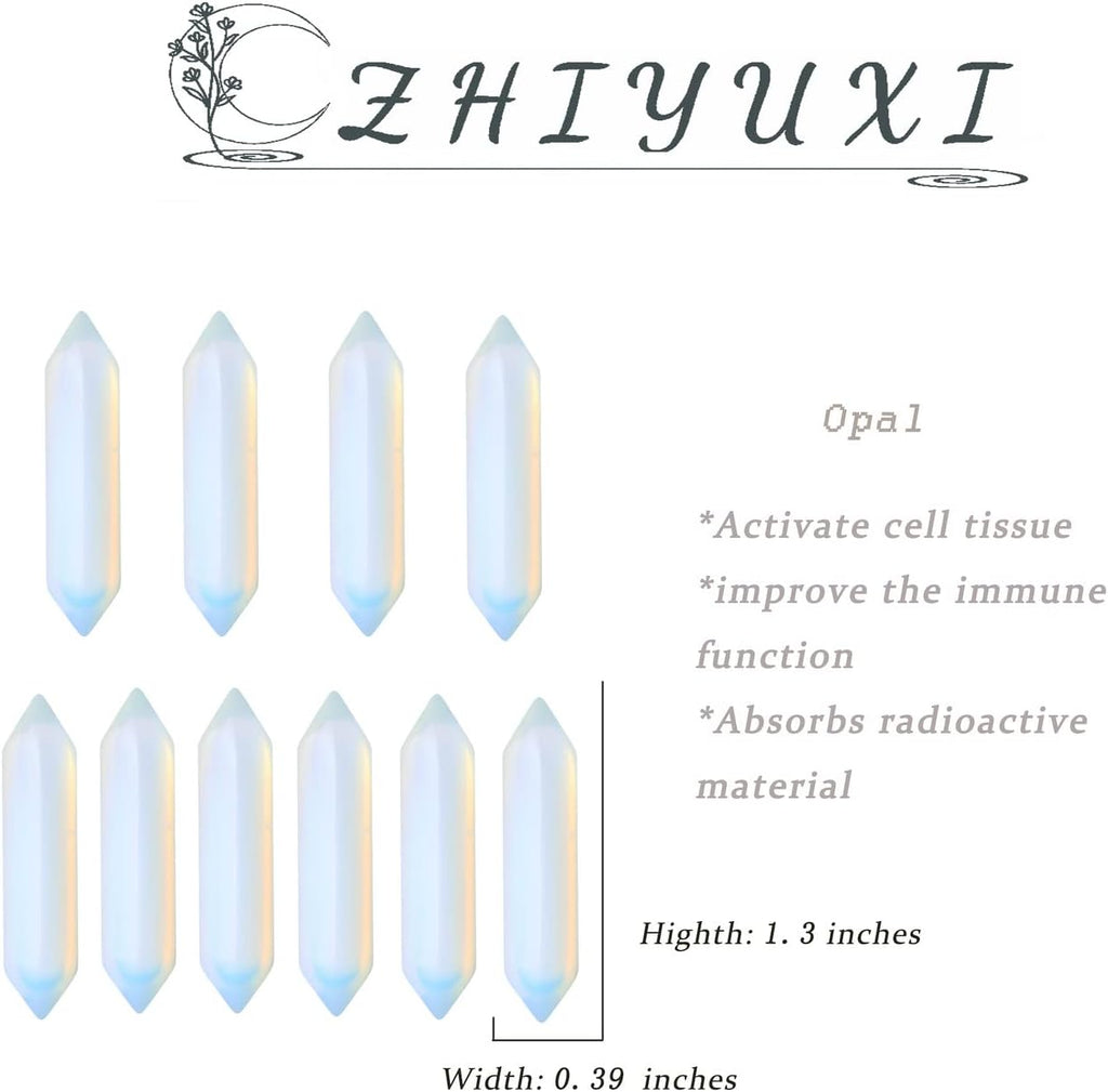 ZHIYUXI Opalite Crystal Opal Stone Crystals and Stones Opalite Gifts Healing Crystals and Healing Stones Magic Crystal Wand Reiki Witchcraft Therapy Meditation Accessories Decor 10 PCS