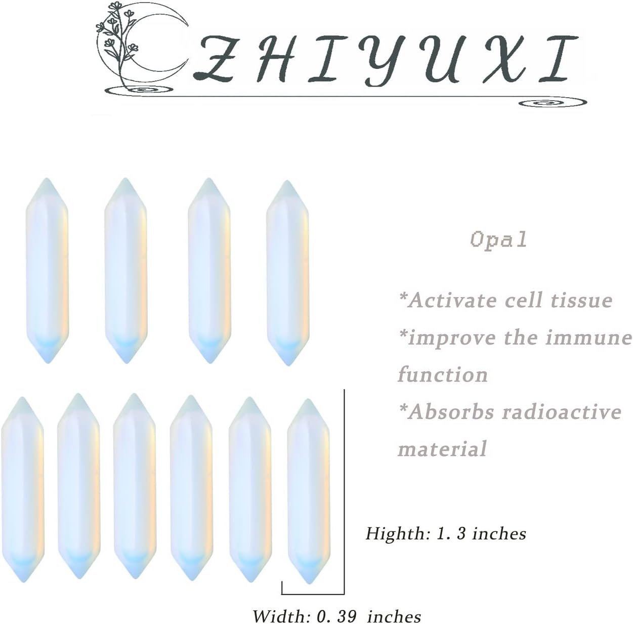 ZHIYUXI Opalite Crystal Opal Stone Crystals and Stones Opalite Gifts Healing Crystals and Healing Stones Magic Crystal Wand Reiki Witchcraft Therapy Meditation Accessories Decor 10 PCS