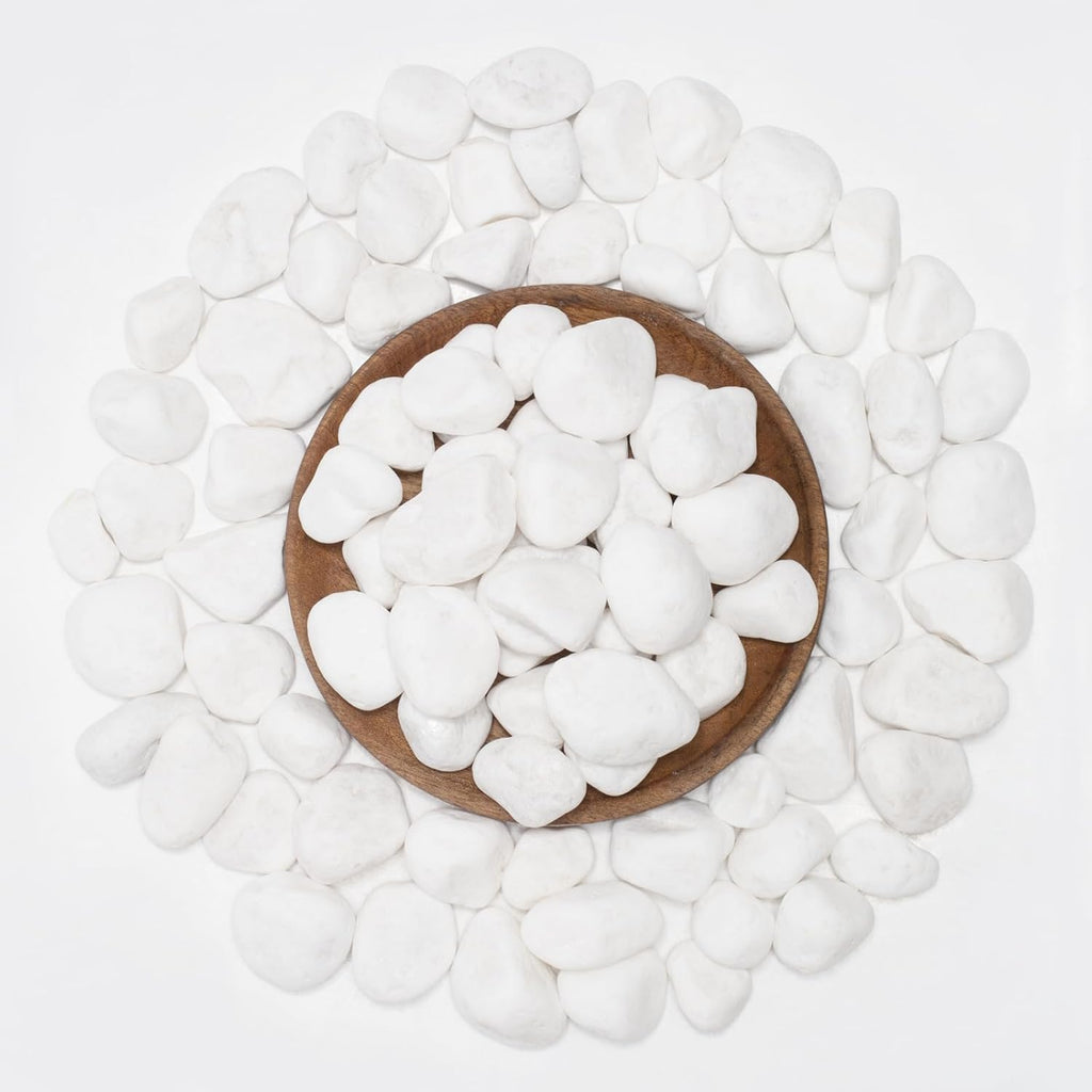 White Natural River Rocks, 1-1.5 Inch Decorative Stones for Plants, Garden, and Landscaping – 40LB, Ideal for Fish Tanks, Vases, Crafting, Home Decor, and Outdoor Landscaping