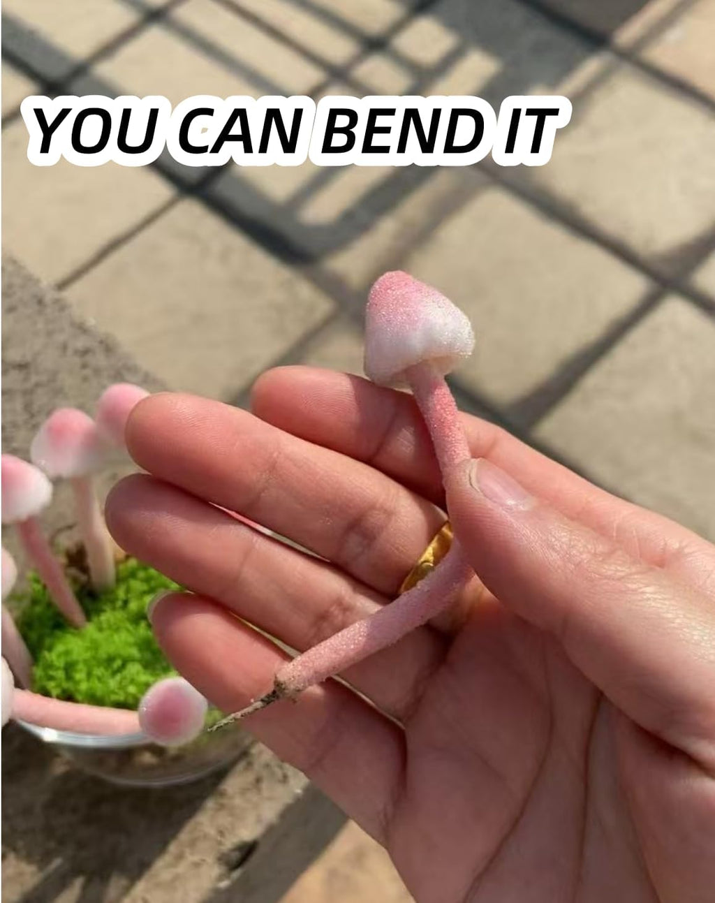 8-Pcs Handmade Glittery Pink Resin Mini Mushrooms for Fairy Desk Plants, Miniature Terrarium Decor & Micro Landscape (not Include The vase)