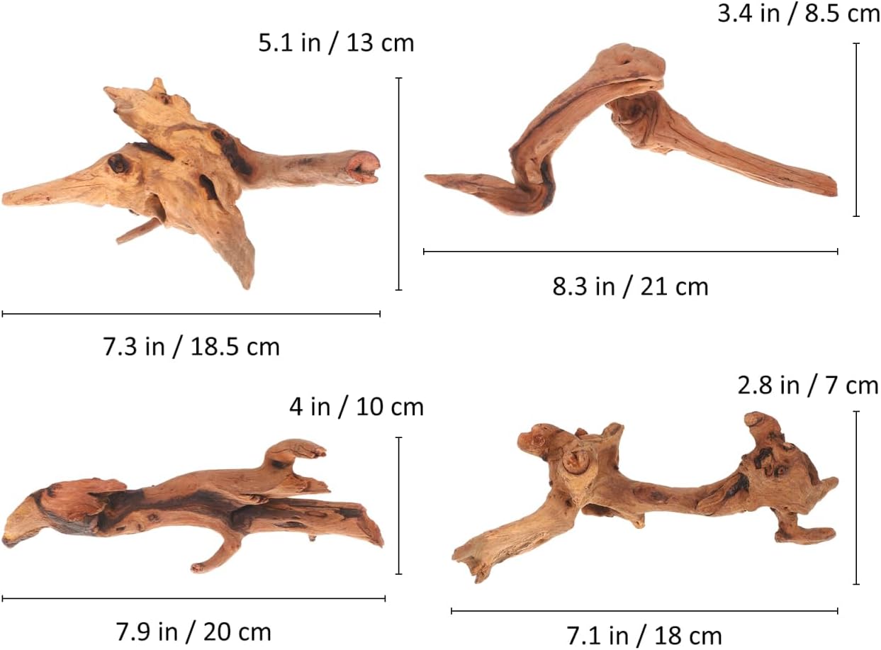 Aquarium Driftwood Small 4Pcs Natural Wood for Fish Tank Freshwater Decorations Reptile Branches Terrarium Decor Easy Install