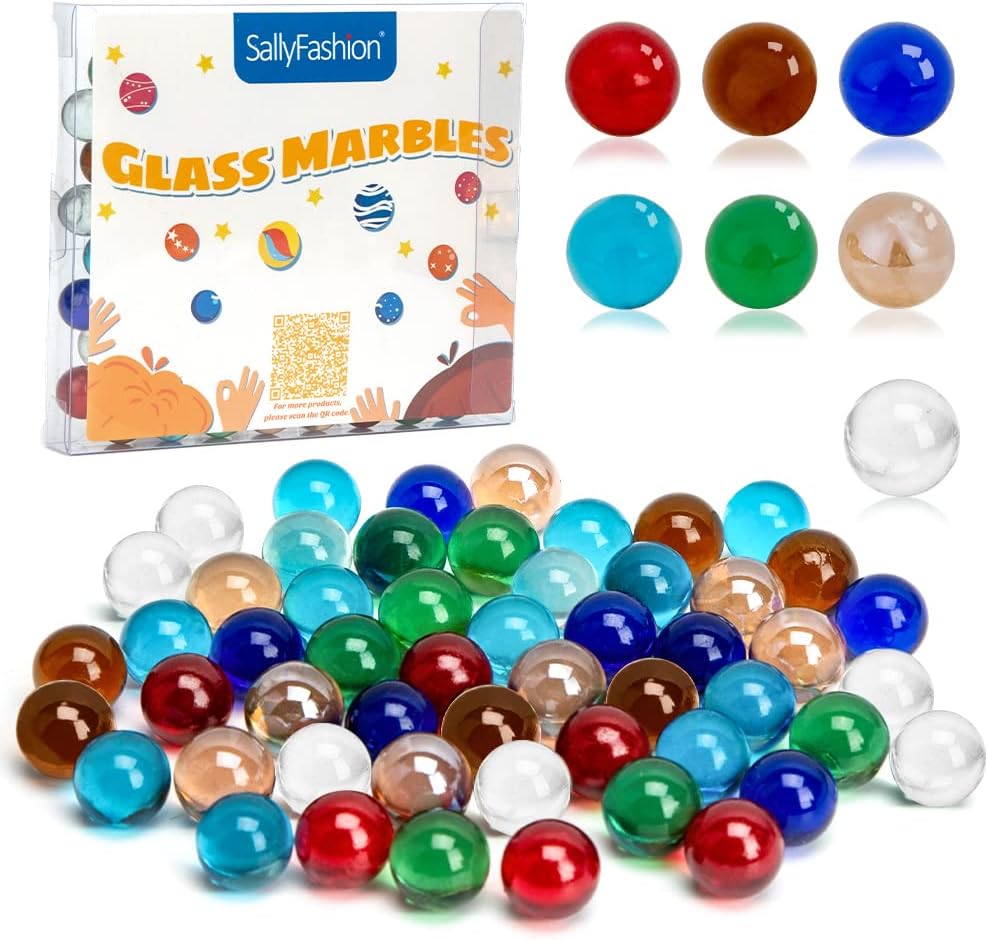 SallyFashion 75 PCS Glass Marbles Bulk, for Antique Wooden Marble Run, 7 Color