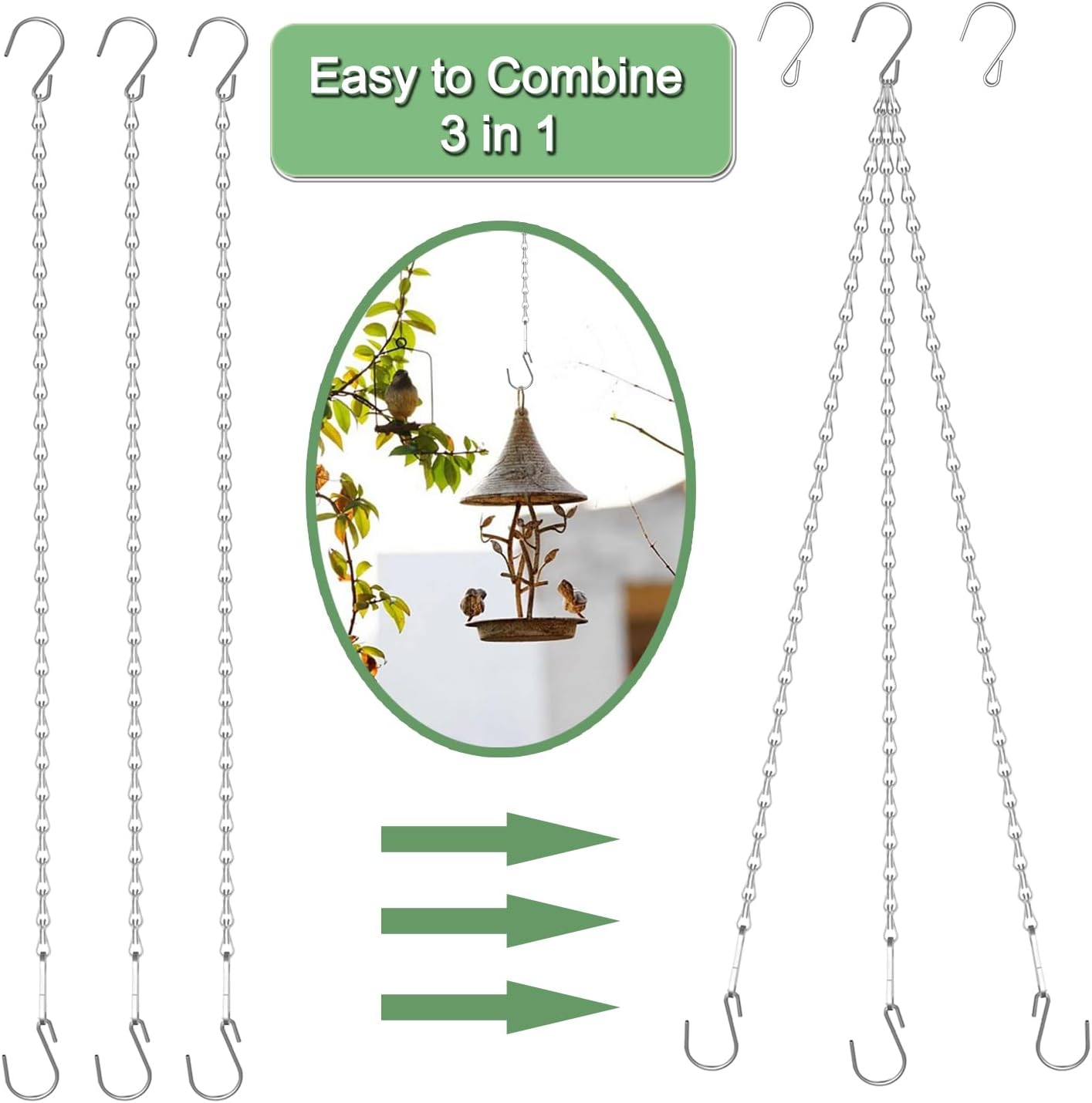 Adjustable Hanging Chain with Hooks, 25 Inch, Silver