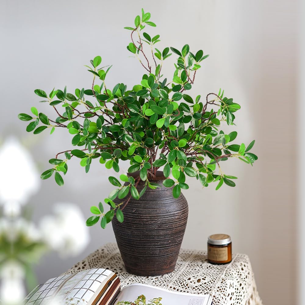 Artificial Plants Faux Greenery Eucalyptus Stems,Faux Branches for Vase Filler,Artificial Ficus Twig Branches Stems for Shop Garden Office Home Décor (6, Stems03)