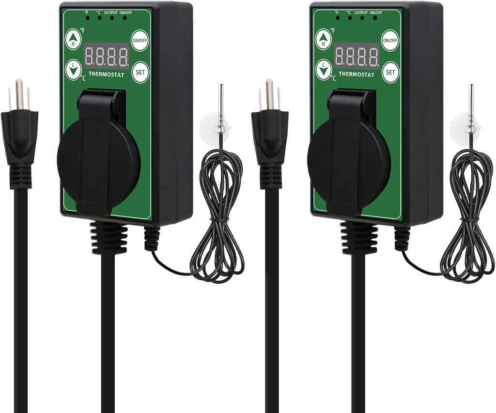 EAGLE PEAK Digital Heat Mat Thermostat Controller -4 to 108 °F for Heat Mat, Greenhouse, Heater Fan, Seedling, Germination, Fermentation and Reptiles, 15A/1500W, 2 Pack