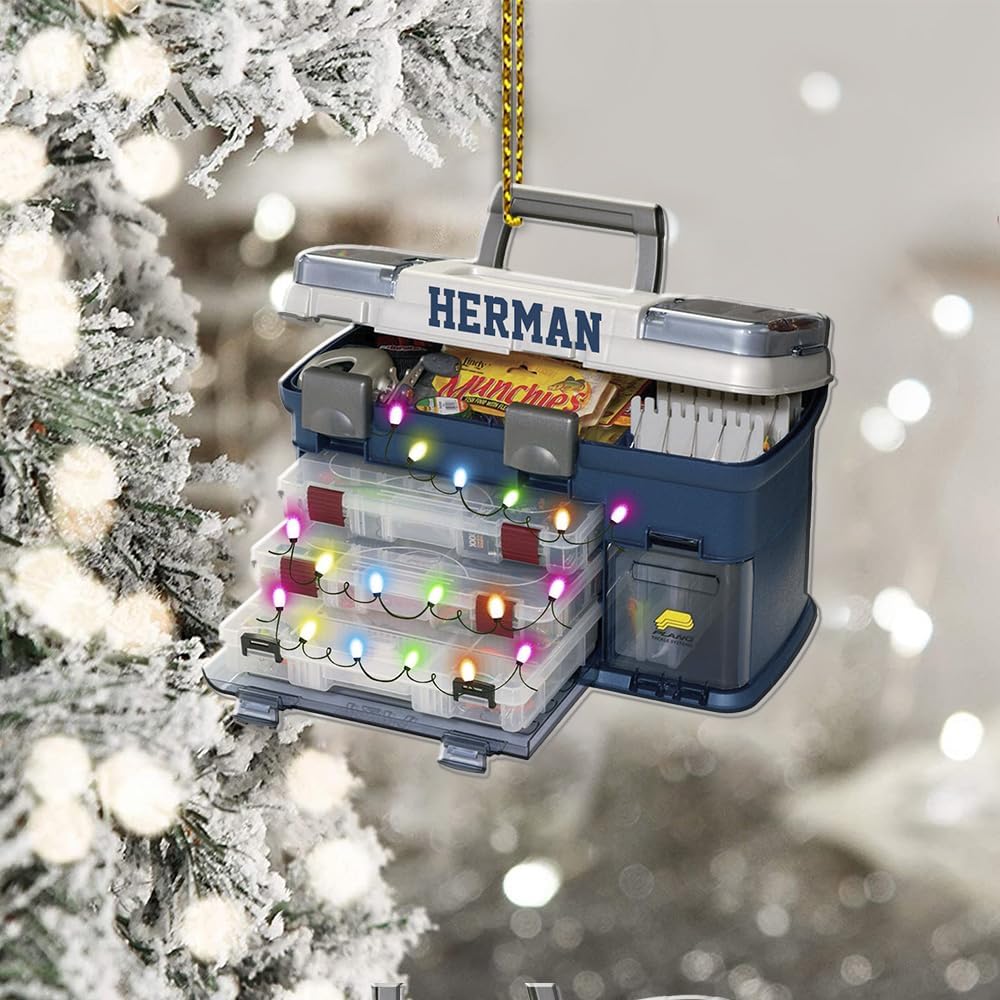 Fishing Tools Box Personalized Fishing Christmas Ornament Fish Ornaments for Christmas Tree Bass Fish Ornaments Fishingman Decor Flat 2D Hanging Tree Fisherman Dad Gift 141
