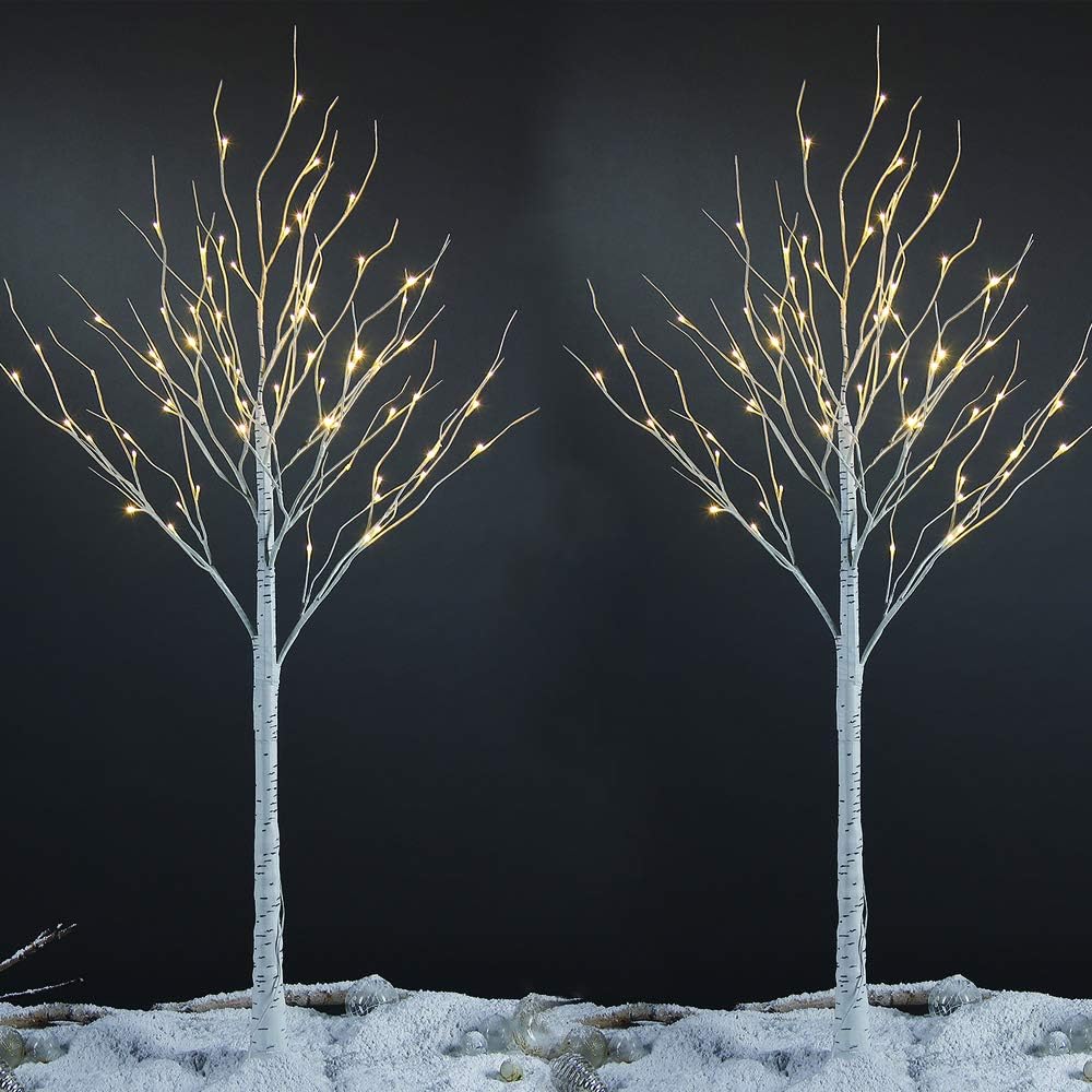 LIGHTSHARE 6 Feet 72L LED Birch Tree Lights, Pack of 2, Warm White, for Holiday Party and Christmas Decoration, Indoor and Outdoor Use