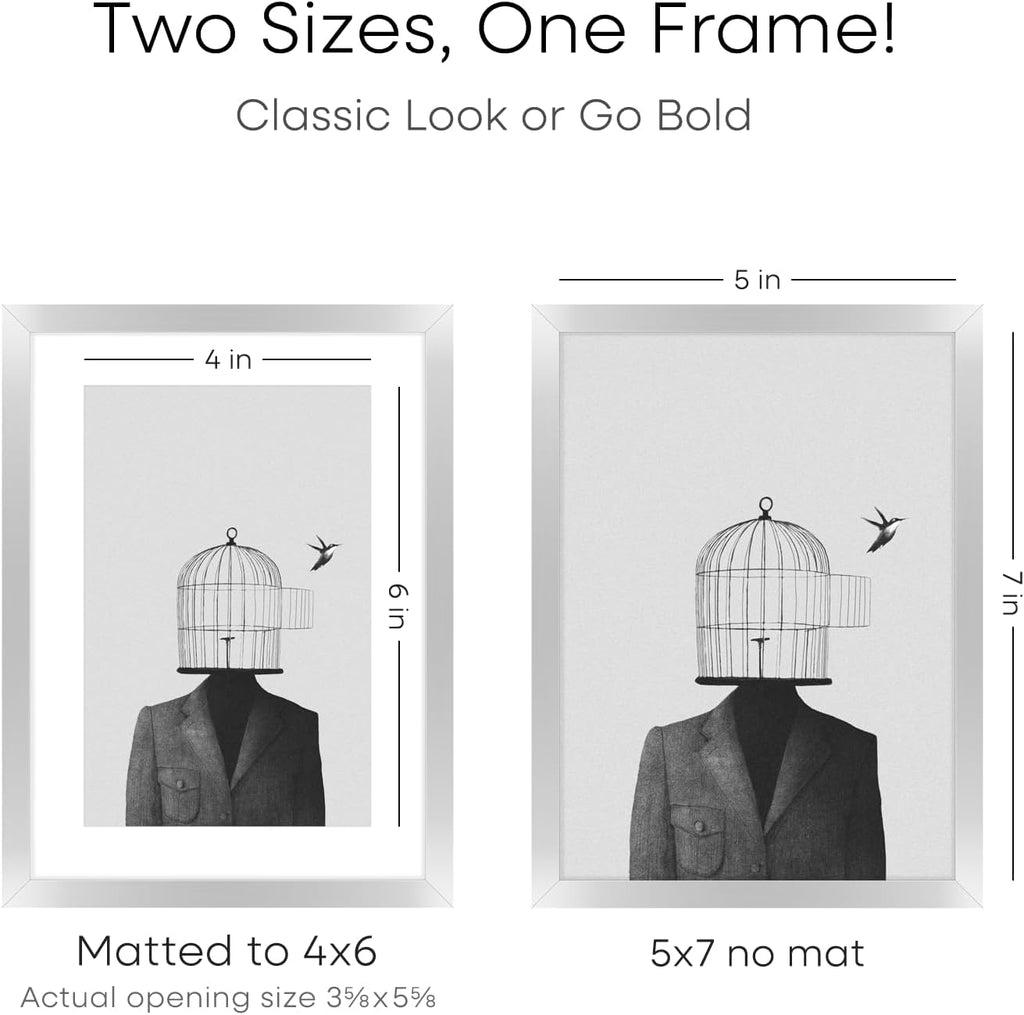 Homeforia 5x7 Picture Frame Silver, High End Metal 5 x 7 Silver Frames with Mat 4 x 6 Print, 5by7 Desk Frame Matted to 4x6 inch Photo, 5 by 7 Wall or Tabletop Frame, Tempered Glass, Wall Kit, Set of 3