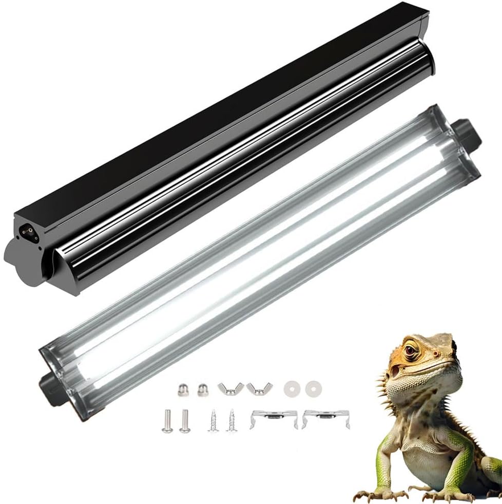 KINGYEENUO T8 UVB Reptile Light Fixture HO UVB Bulb Lighting Combo Kit, 10.0 UVB Light for Reptiles Terrarium Hood, 15W Reptile Light Bar UVA UVB Desert Lamp for Bearded Dragon Turtle Tank, 18Inch