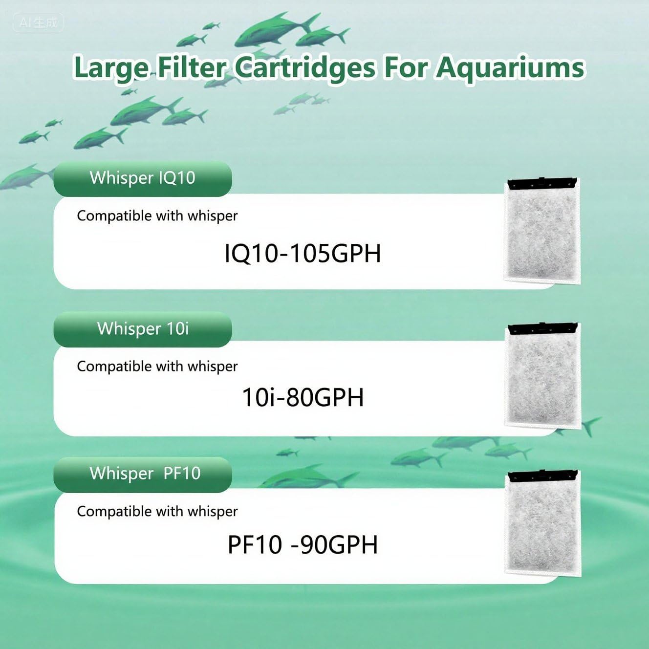 Aquarium 100 Pack Medium Filter Cartridges with Zeolite, Compatible with Whisper Filters 10i, IQ10, PF10 Power Filters