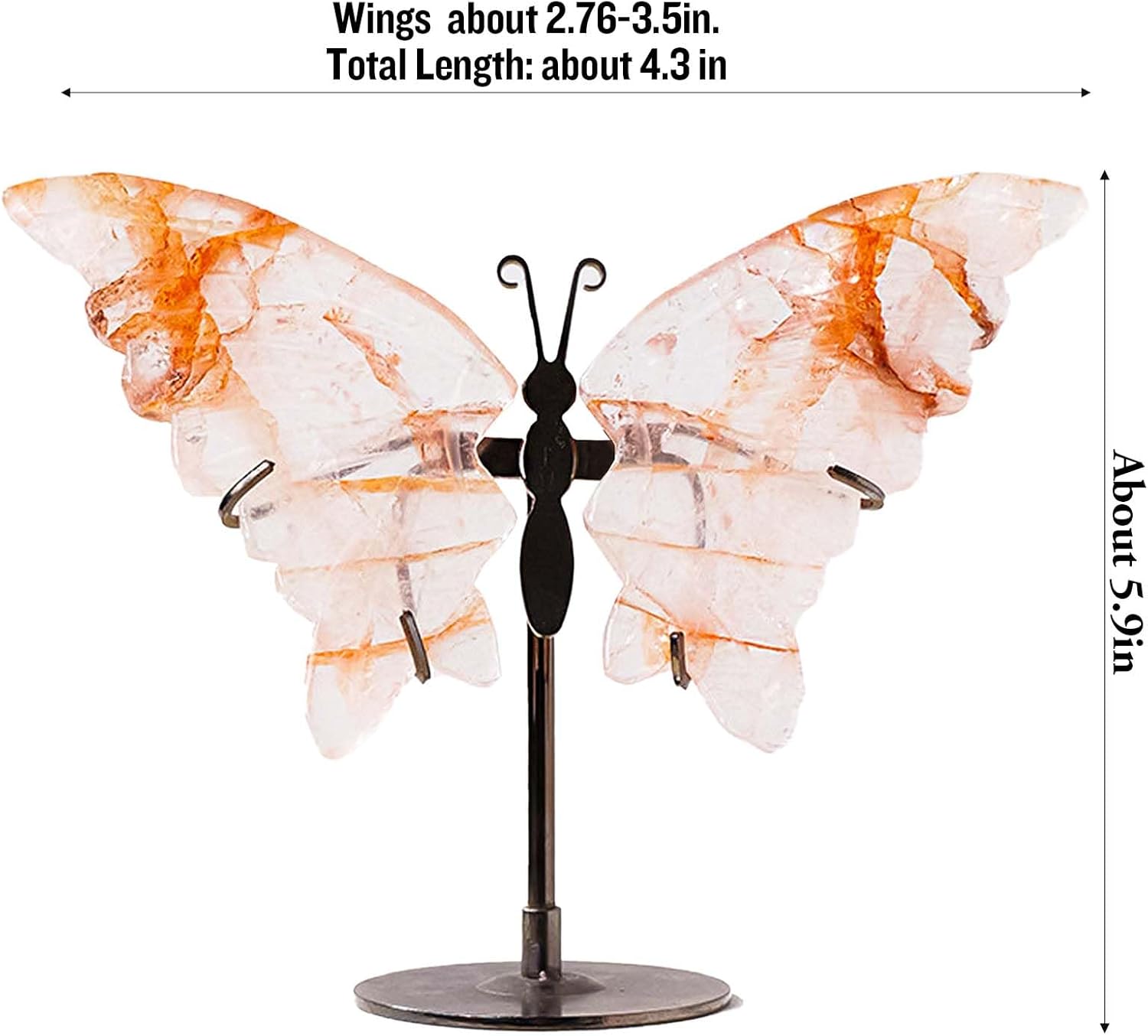 Apengshi Crystal Butterfly Ornament, Amethyst Agate Wings, Home Office Tabletop Decor (Red Phantom Quartz)
