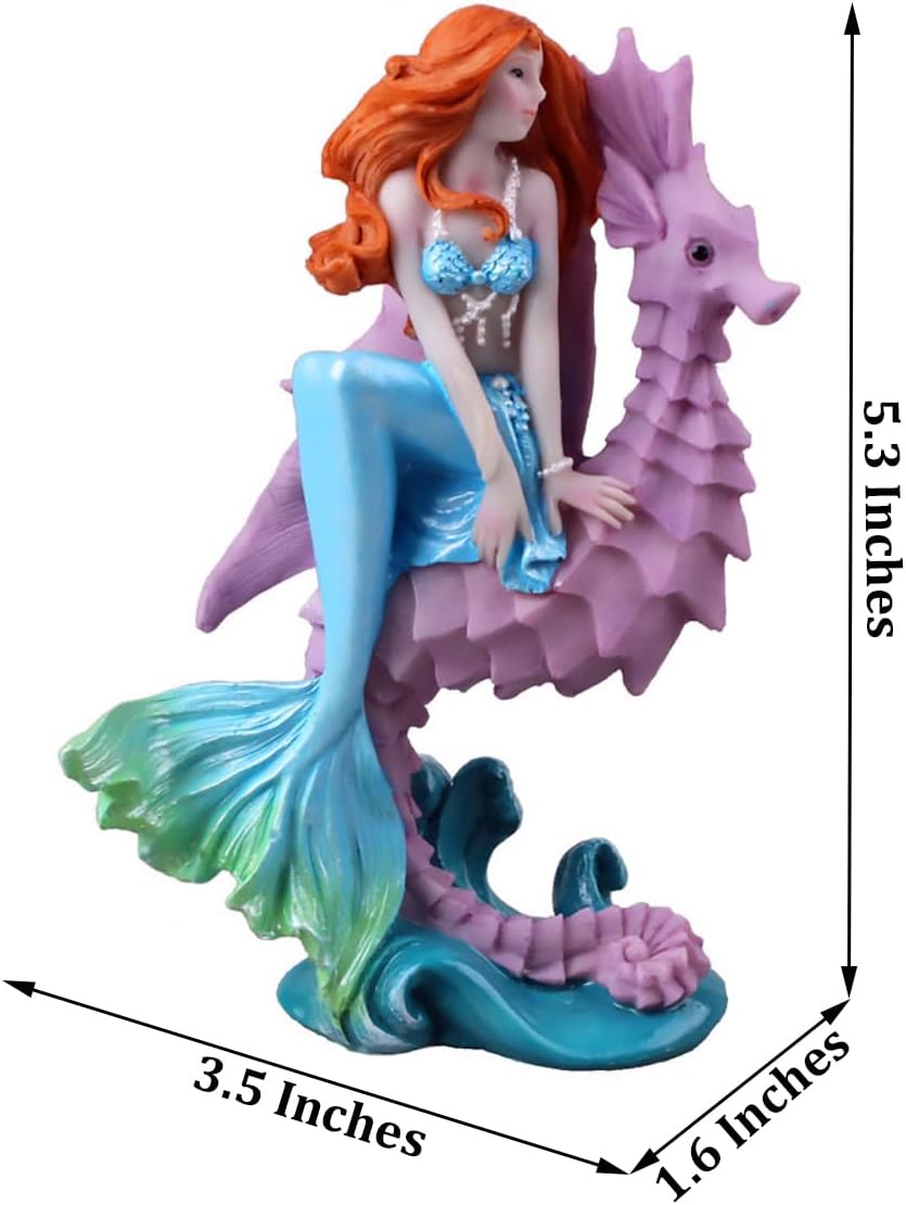 Aquarium Ornament - Seahorse Mermaid Decorations,Fish Tank Supplies Accessories,Mermaid Gifts for Girls, Mediterranean Princess Statue Home Decoration