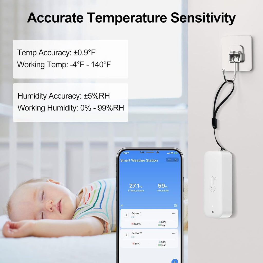 eMylo WiFi Thermometer Hygrometer 4 Pack, IP65 Indoor Smart Temperature Humidity Monitor with 3 Outdoor Wireless Sensors Kit, APP Notification Alert, Free Data Storage Export, 492ft Monitoring Range