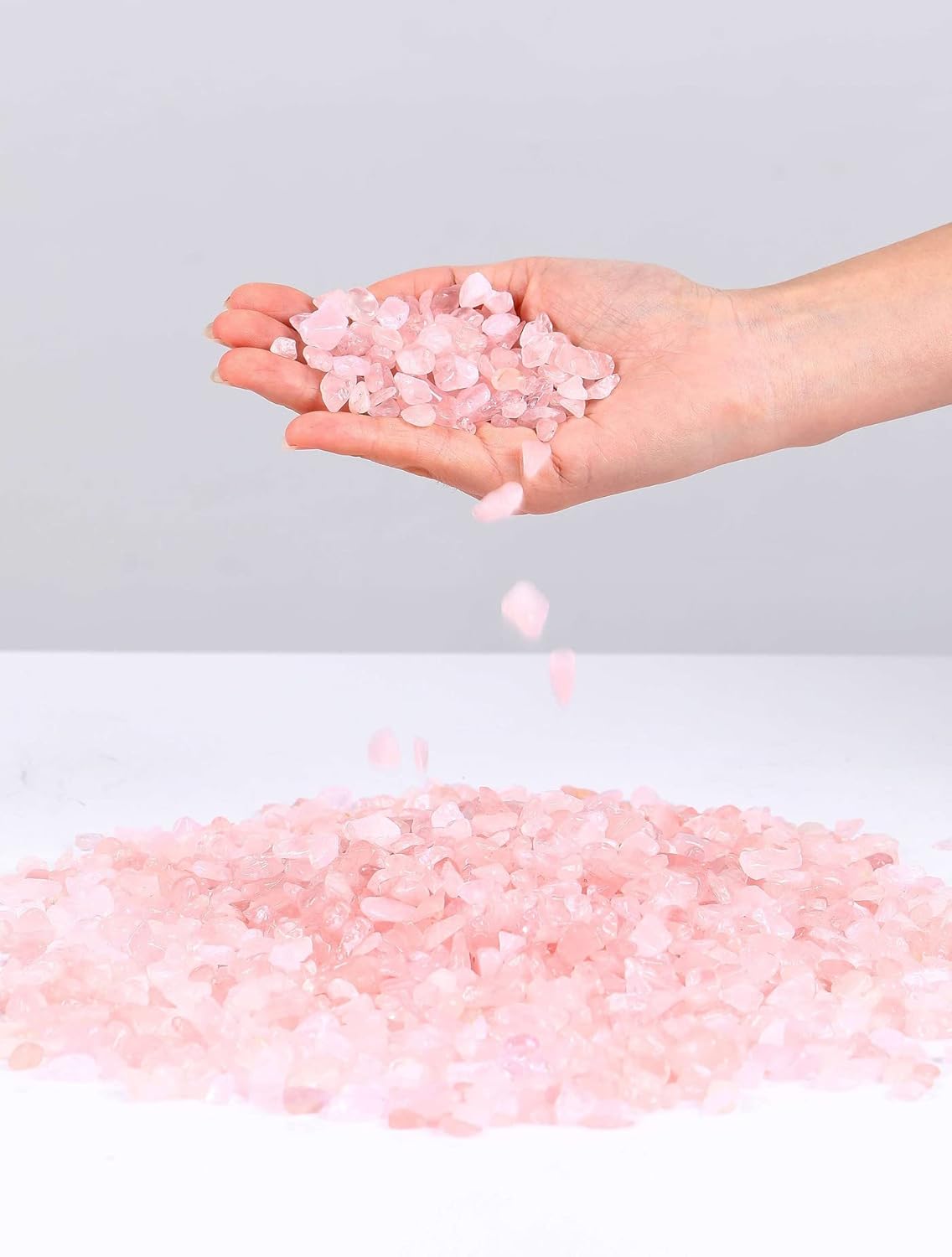 Pink Rose Quartz 1lb/15.87oz Outdoor Decorative Tumbled Gravel Crystals Chip Polished Bulk Natural Gem Aquarium Gravel Rocks Pebbles Fish Tank Gravel Vase Filler Succulents Terrarium Supplies