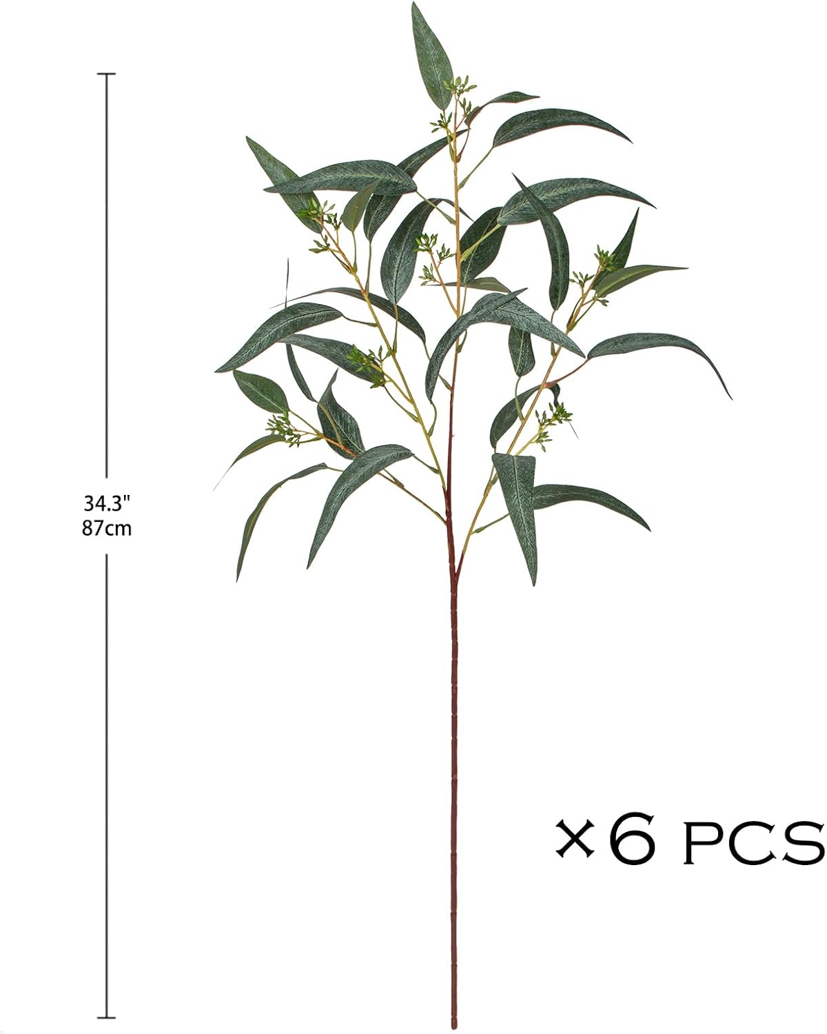 Faux Eucalyptus Stems Willow Eucalyptus Leaves 34” Long Fake Salix Leaves 6 Pcs Artificial Greenery Stems for DIY Bouquet Arrangements Centerpieces Shower Decorations-Artificial Eucalyptus Stems-Green