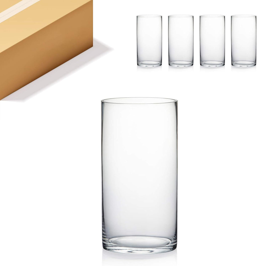 WGV Cylinder Vase Bulk, Width 6", Height 12", Clear Glass Container Terrarium Candle Holder for Wedding Centerpiece, Party Event, Home Office Decor, 4 Pieces