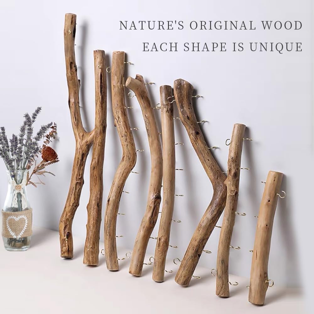 HLQHXWHZT Driftwood for Crafts Natural Driftwood Decorative Branches Home Wall Hanging Decor Jewelry Organizers with 5 Hooks (15 Inch)