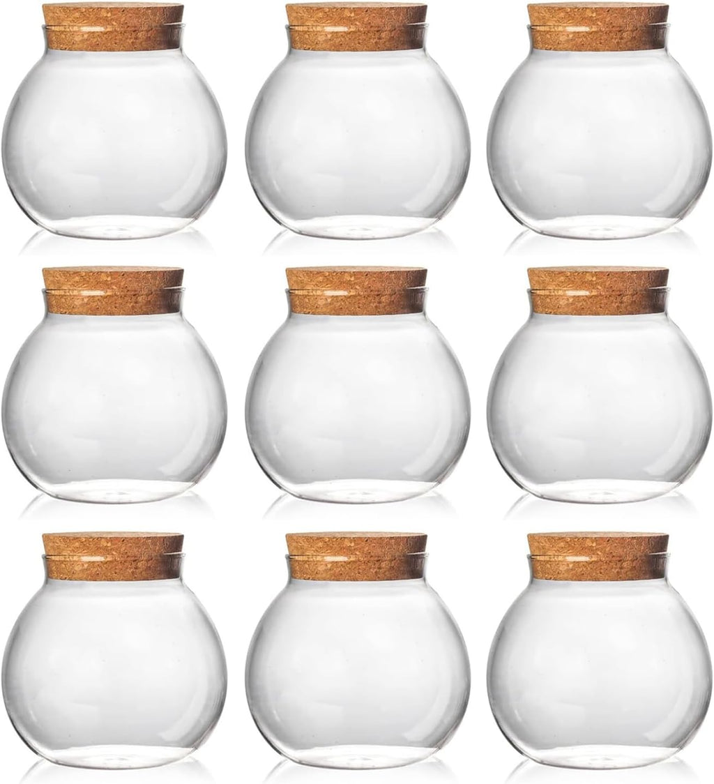 Set of 9 round glass jars with cork lid – 17oz wedding candy jar kitchen jar, perfect for tea, biscuits, cereals, flour, beans, spices, coffee beans etc (9PCS)