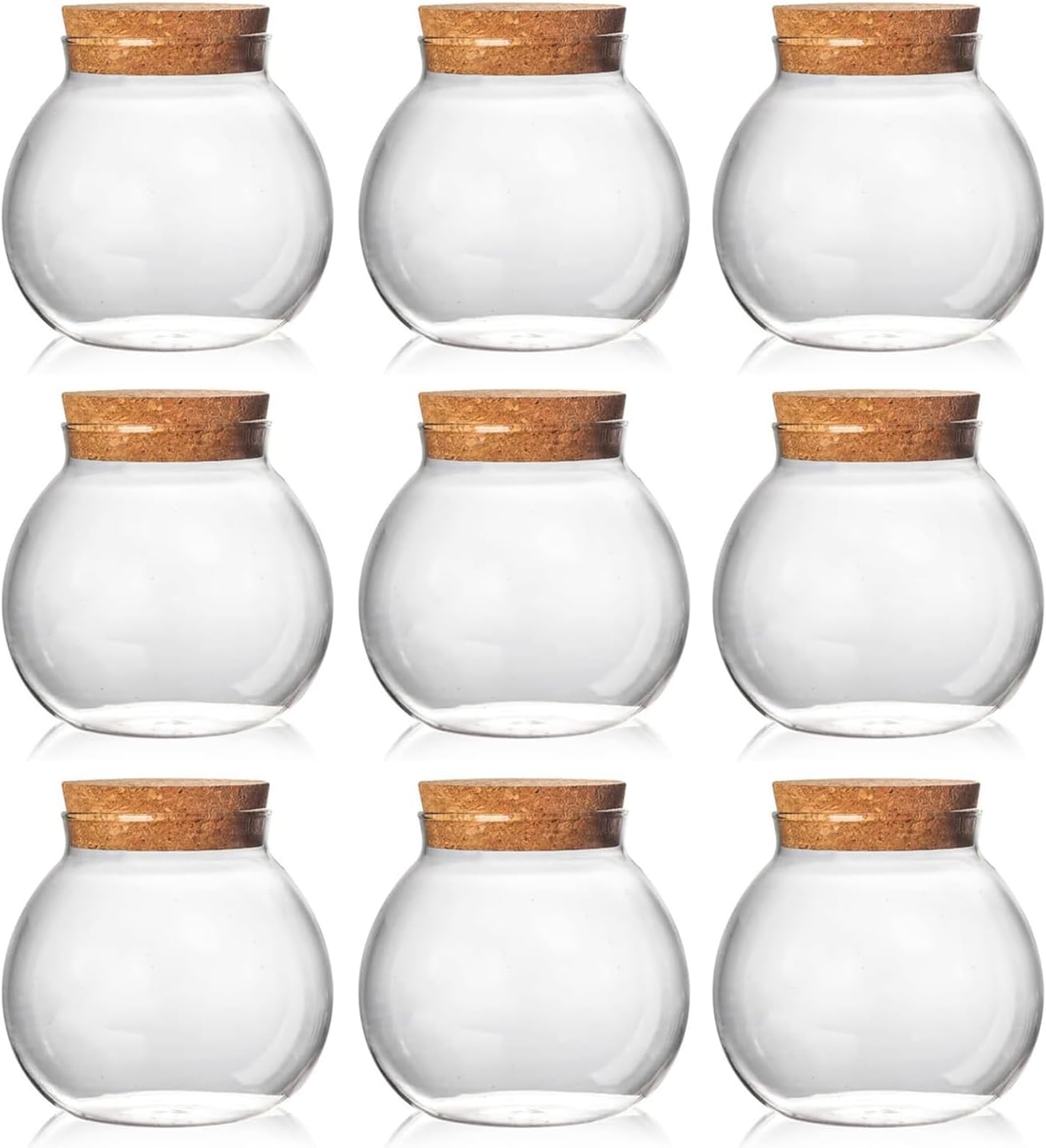 Set of 9 round glass jars with cork lid – 17oz wedding candy jar kitchen jar, perfect for tea, biscuits, cereals, flour, beans, spices, coffee beans etc (9PCS)