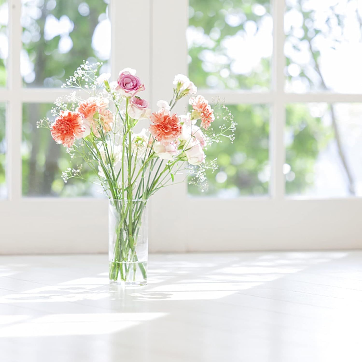 Set of 3 Glass Cylinder Vases,8 Inch Tall Clear Flower Vase,Decorative Floral Vase for Home Decor,Candle Holder,Wedding Centerpieces(4" W X 8" H)