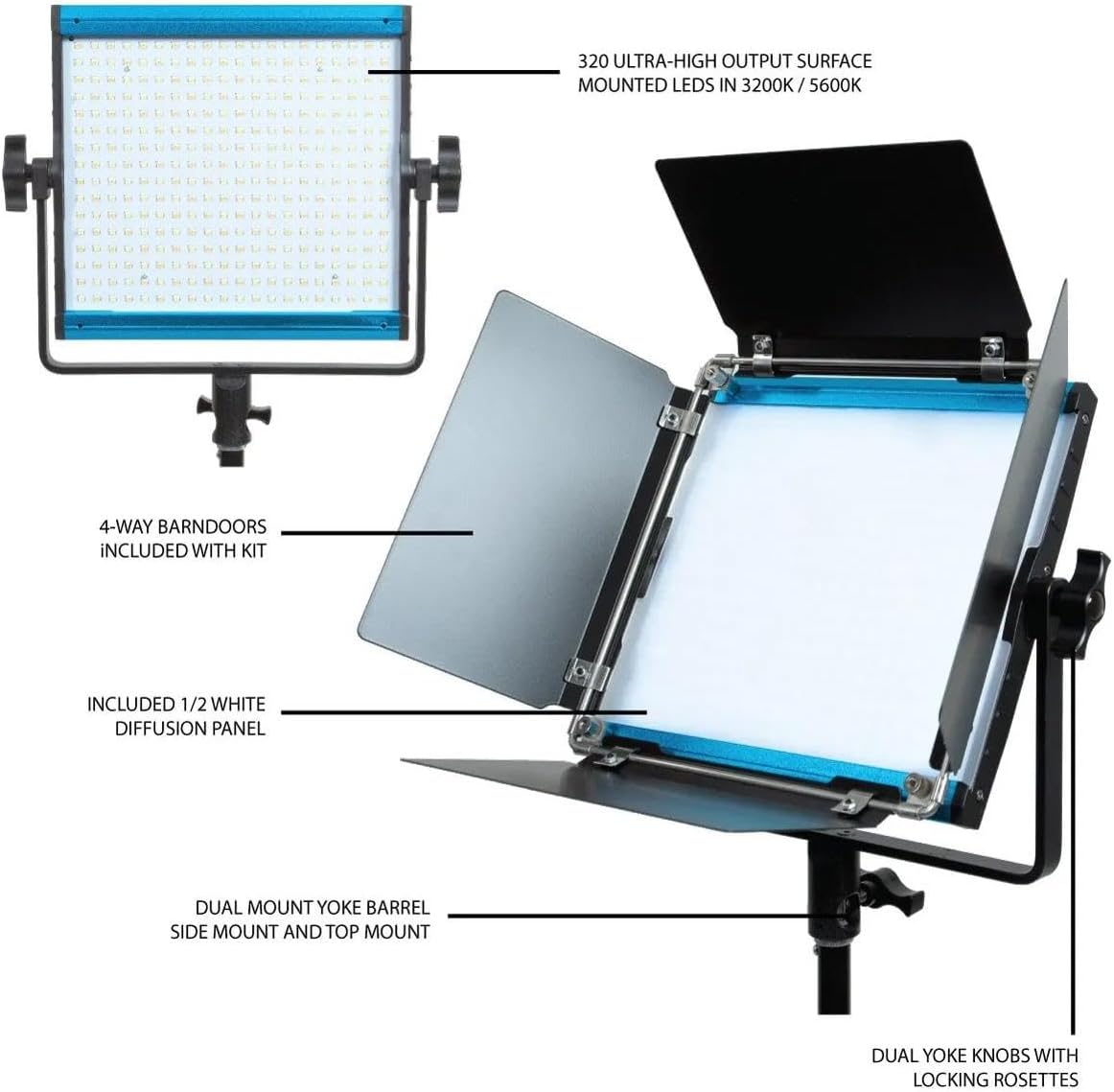 Dracast X Series Bicolor LED500 Kit - 3 Pack Includes Panel Lights, Stands, Barndoors, Travel Case | Bluetooth App Control | 3200K - 5600K LED Video Light Kit | Dimmable Lighting 0-100% | CRI TLCI 96+