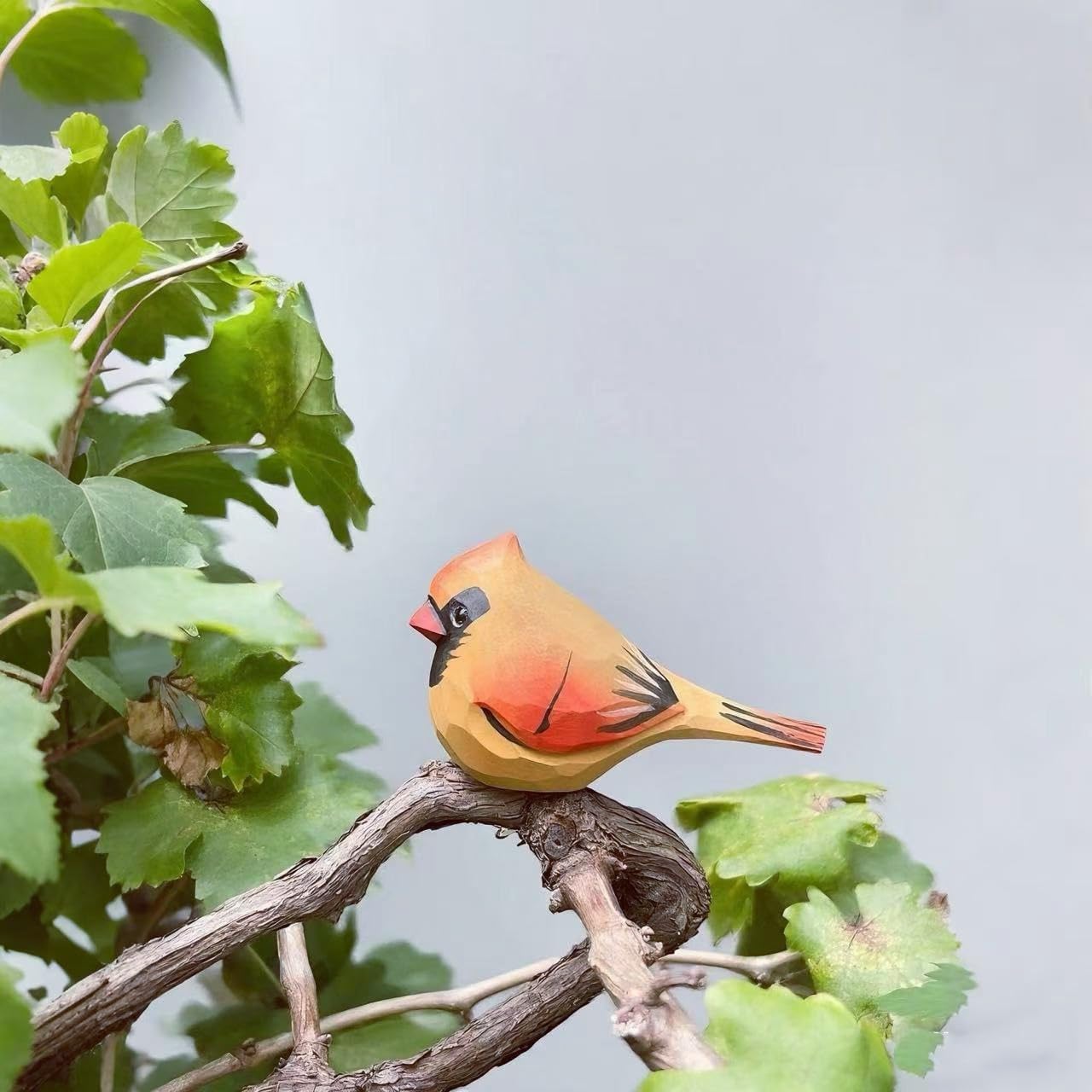 Handmade Wooden Northern Cardinal Figurines Set, Hand-Painted Female Cardinal Birds, Decorative Wood Bird Sculptures for Home Décor,Christmas Ornaments & Unique Gift for Bird Lovers
