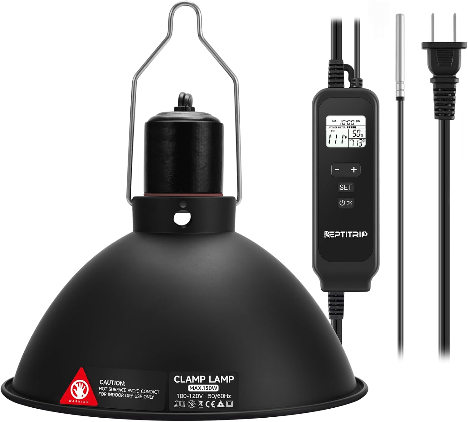 8.5 Inch Day-Night Thermostatic Reptile Heat Light Fixture - Heat Lamp Temperature Controller for Bearded Dragons, Snakes & Lizard – Bulb Not Included (Max 150W)
