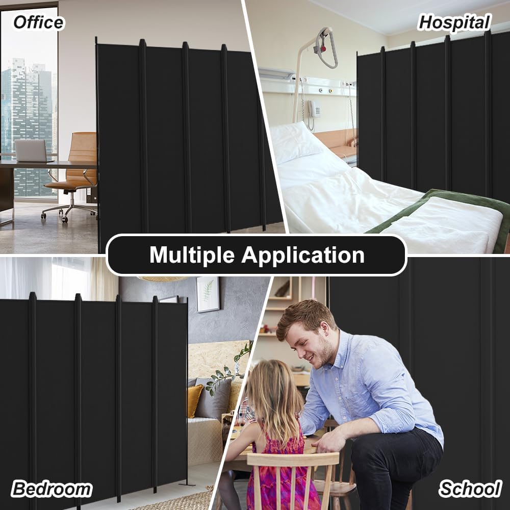 Kokorona 6 Panel Room Divider, 6FT Tall Folding Privacy Screen Wall Dividers, Portable Privacy Screen Freestanding Room Divider for Room Separation, Included - Cover Strips, Black, 120''W x 72''H