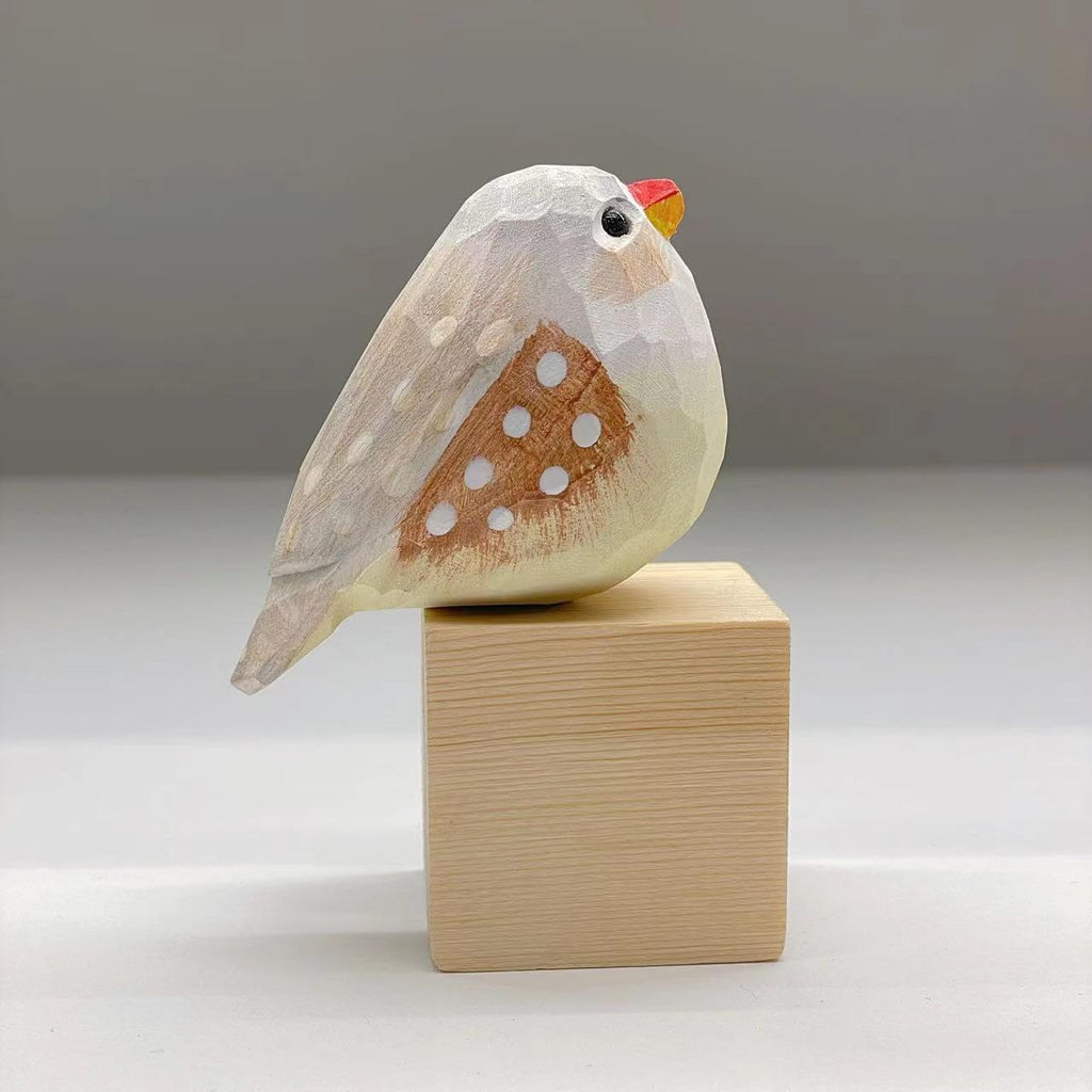 Handmade Wooden Carved Bird Decor Sculpted Hand-Painted Bird Figurines Small Home Decor Bird Statue Shelf Decor BFF Gifts for Bird Lovers (Brown Zebra Finch)