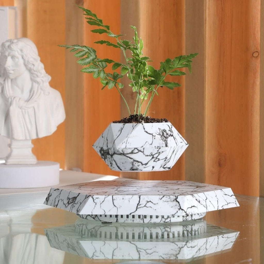 MOOCCI Floating Plant Pot - Magnetic Levitating Plant Pot for Succulents, Air Bonsai and Fake Flowers and Plants, Unique Decor for Home, Office and Desk, Father's Day (Marble)